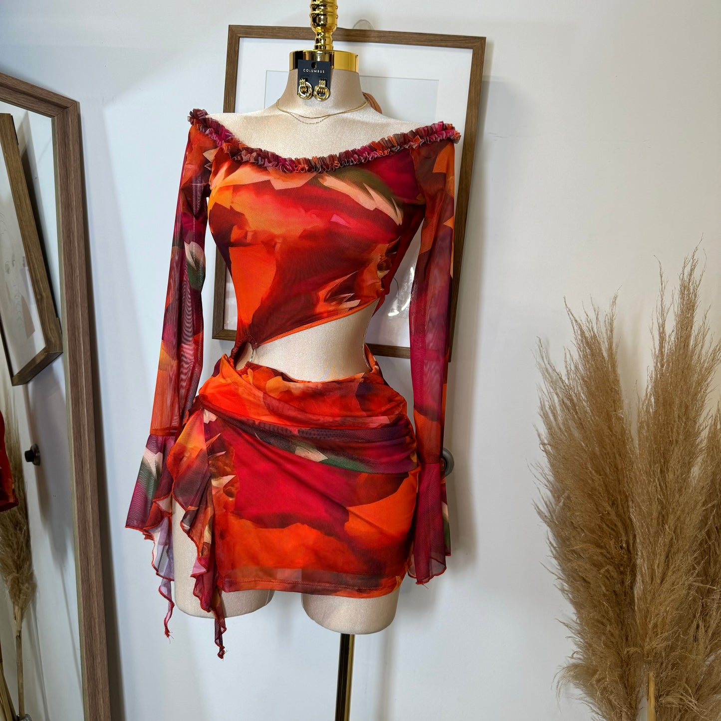 Lixia Mesh Dress-Orange