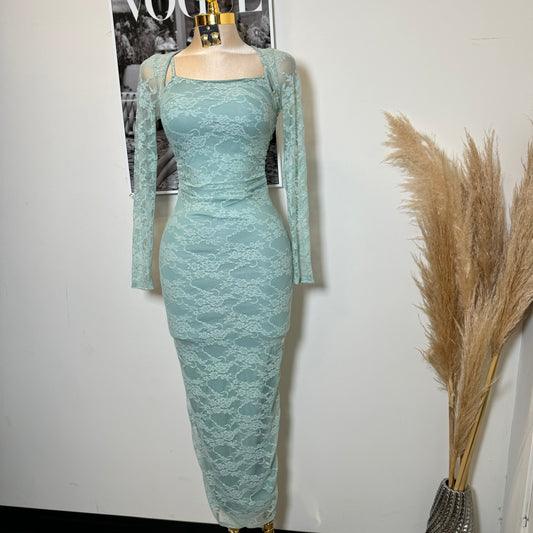 Aimara Lace Long Sleeve  Dress-Sage Green