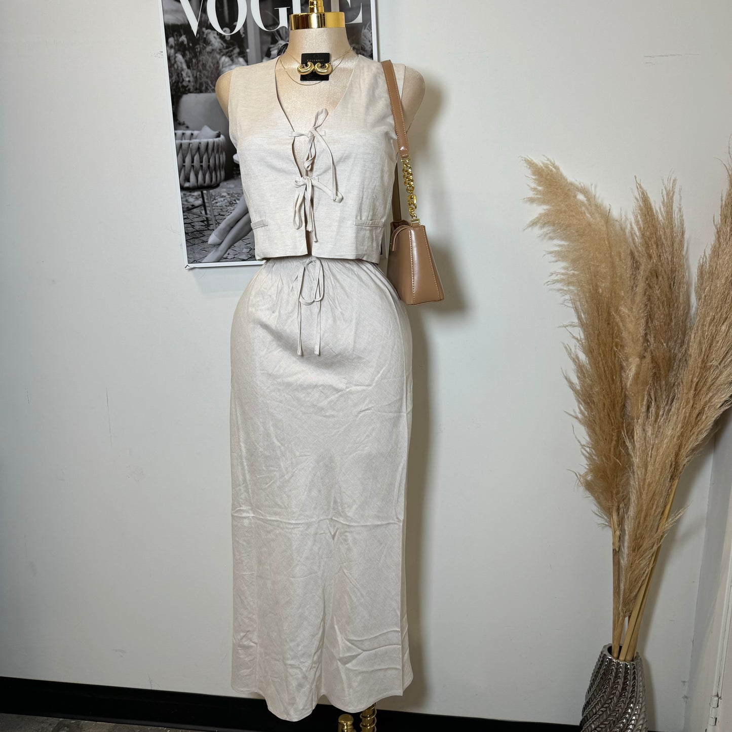 Linen Maxi Skirt Set-Beige