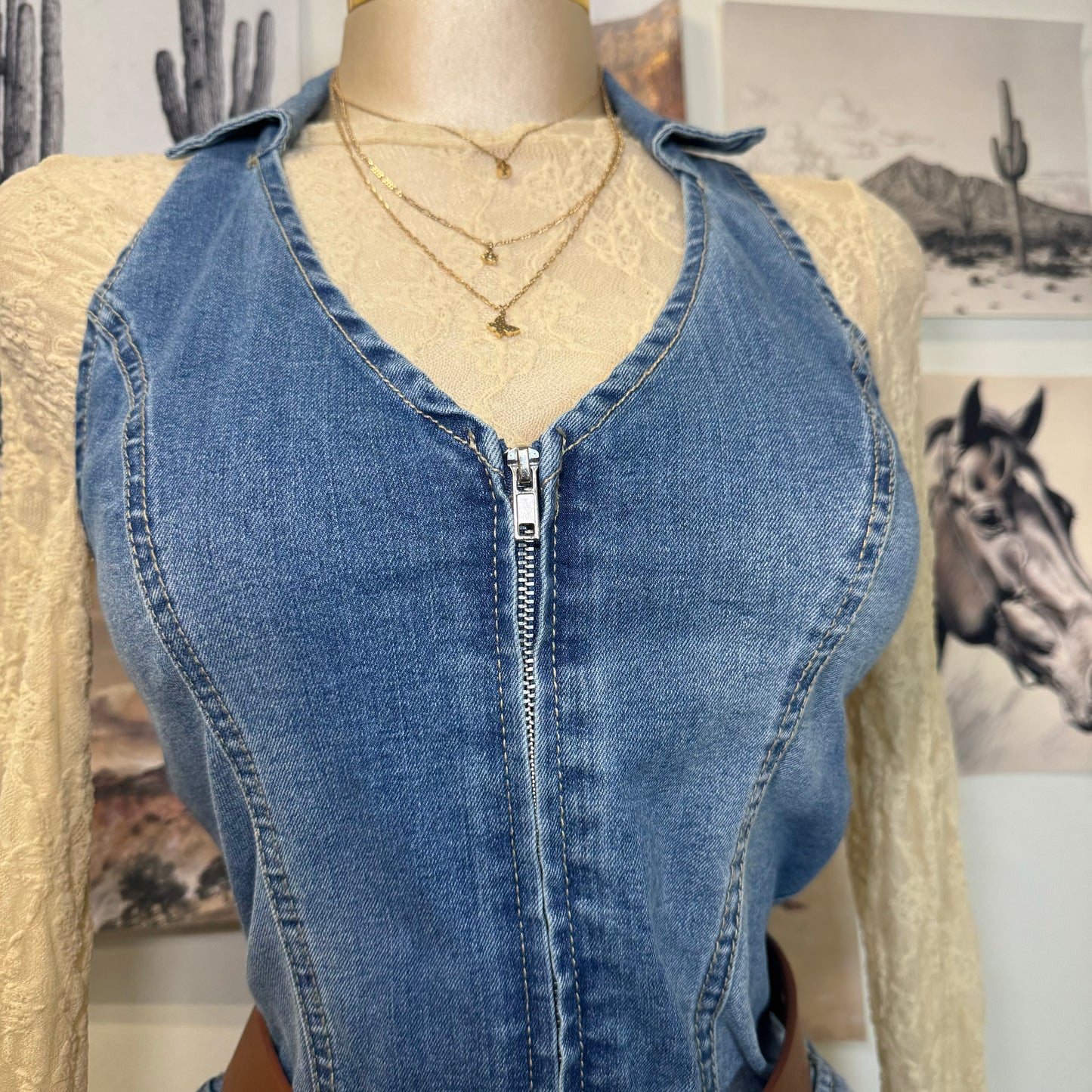 Rodeo Halter Flare Jumpsuit-Denim