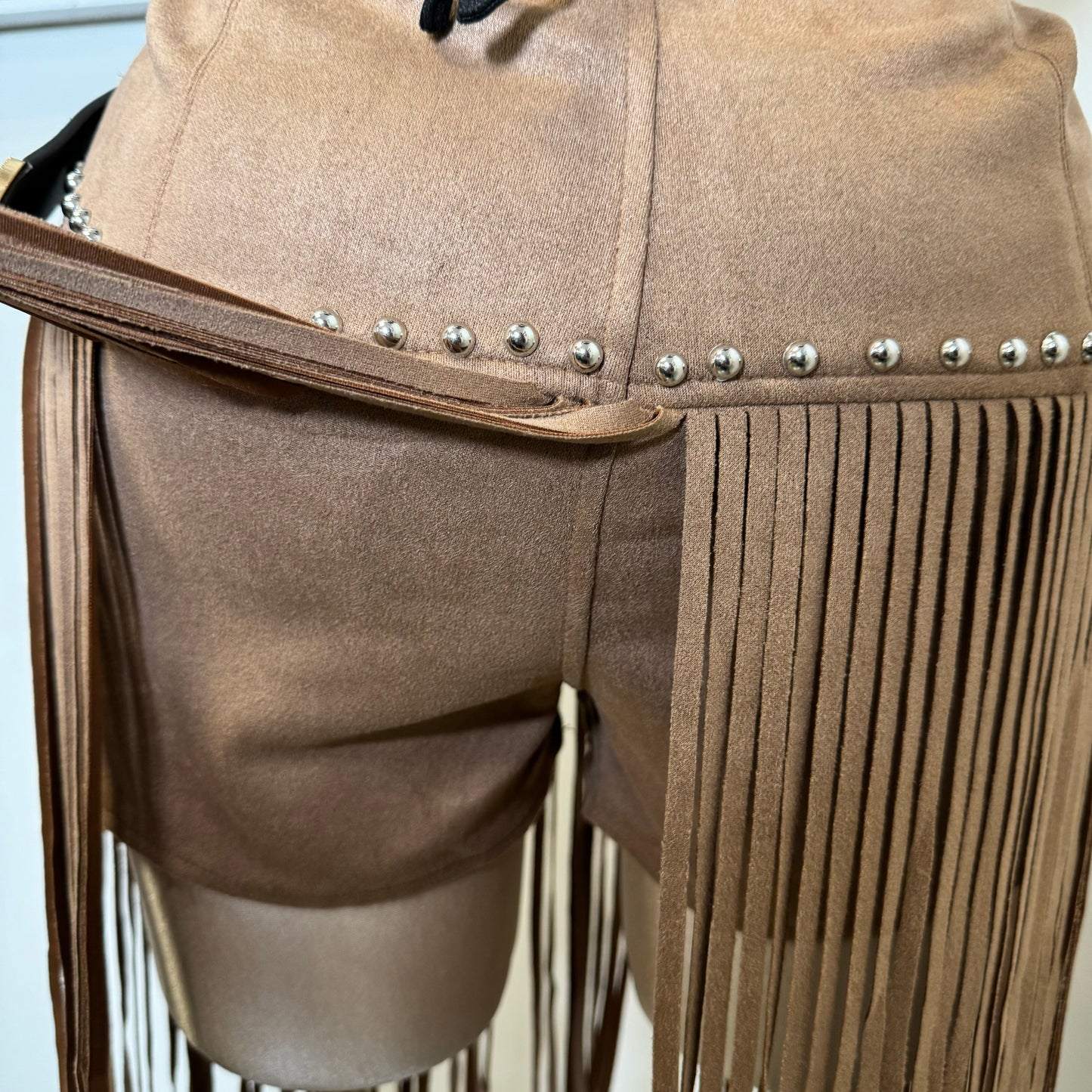 Fringe Stud Suede Shorts-Tan