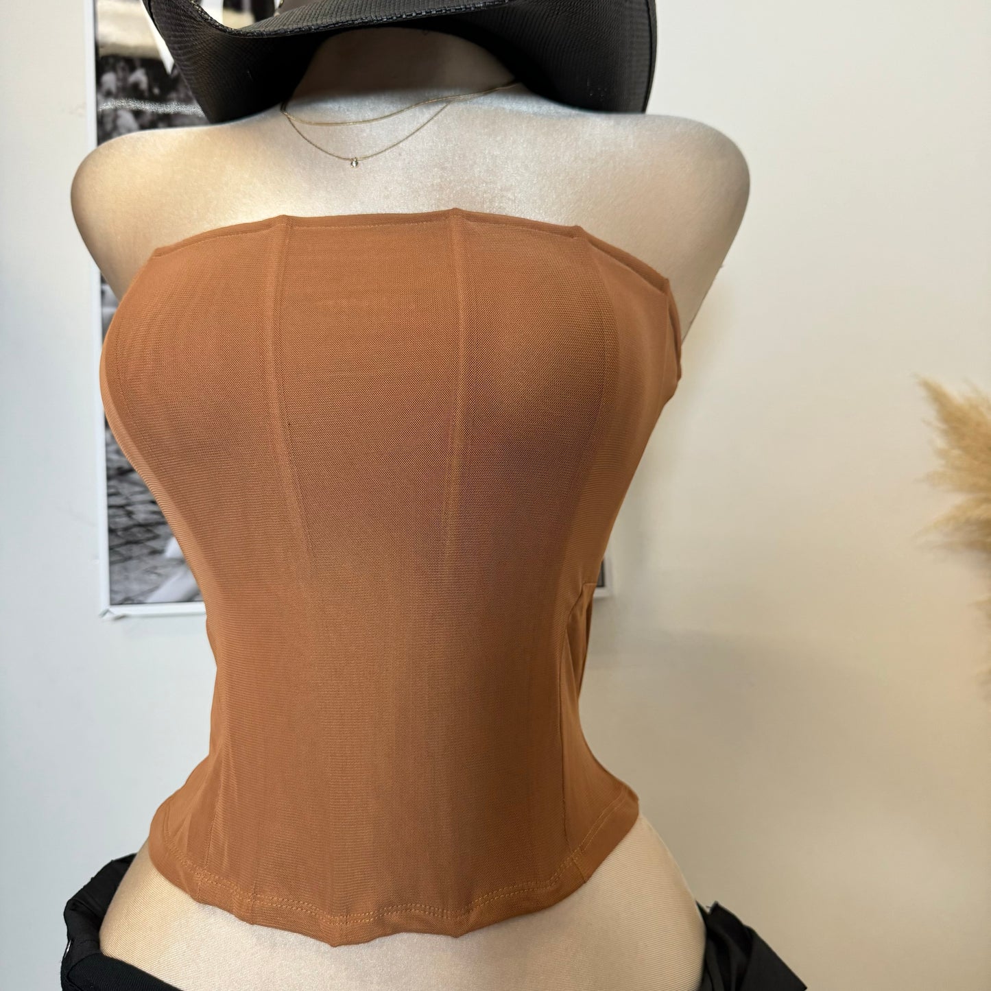 Mesh Corset Top-Camel