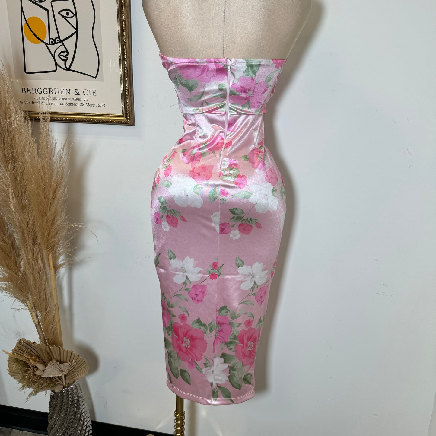Satin Flower Dress-Pink