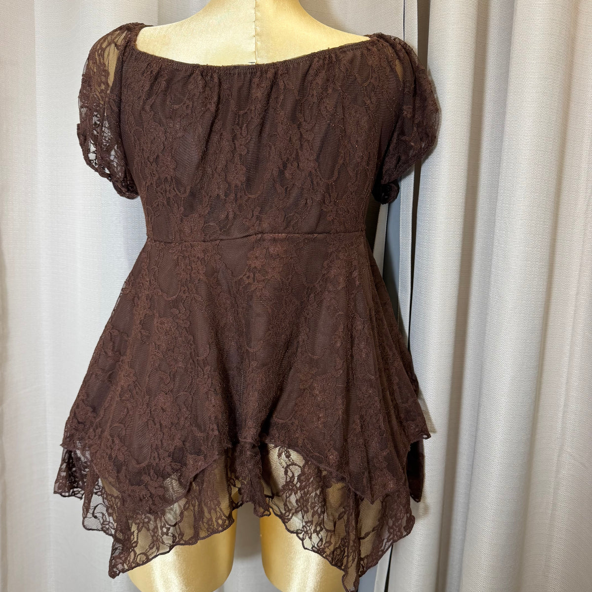 PL-Lace Short Sleeve Top-Brown