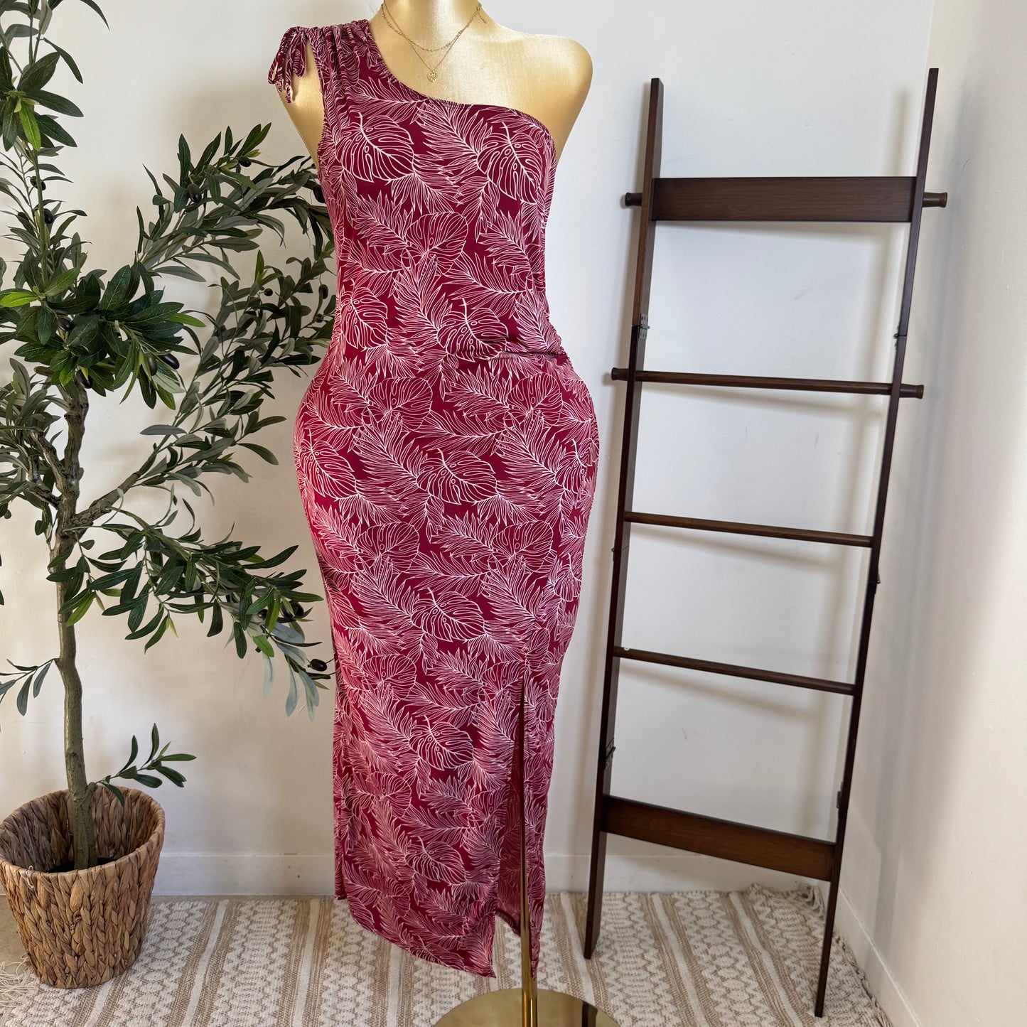 One shoulder Maxi Dress-Red