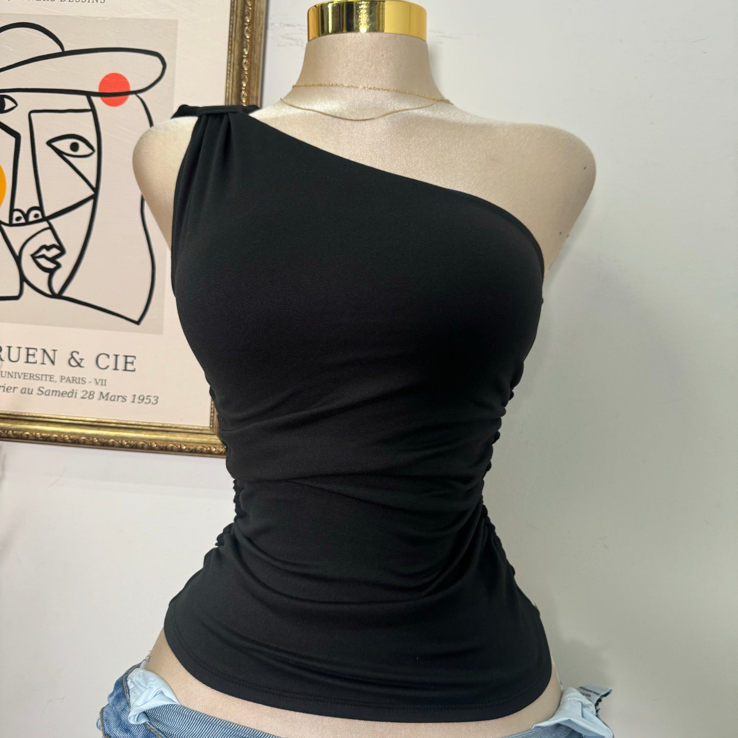 One Side Double Layered Top-Black