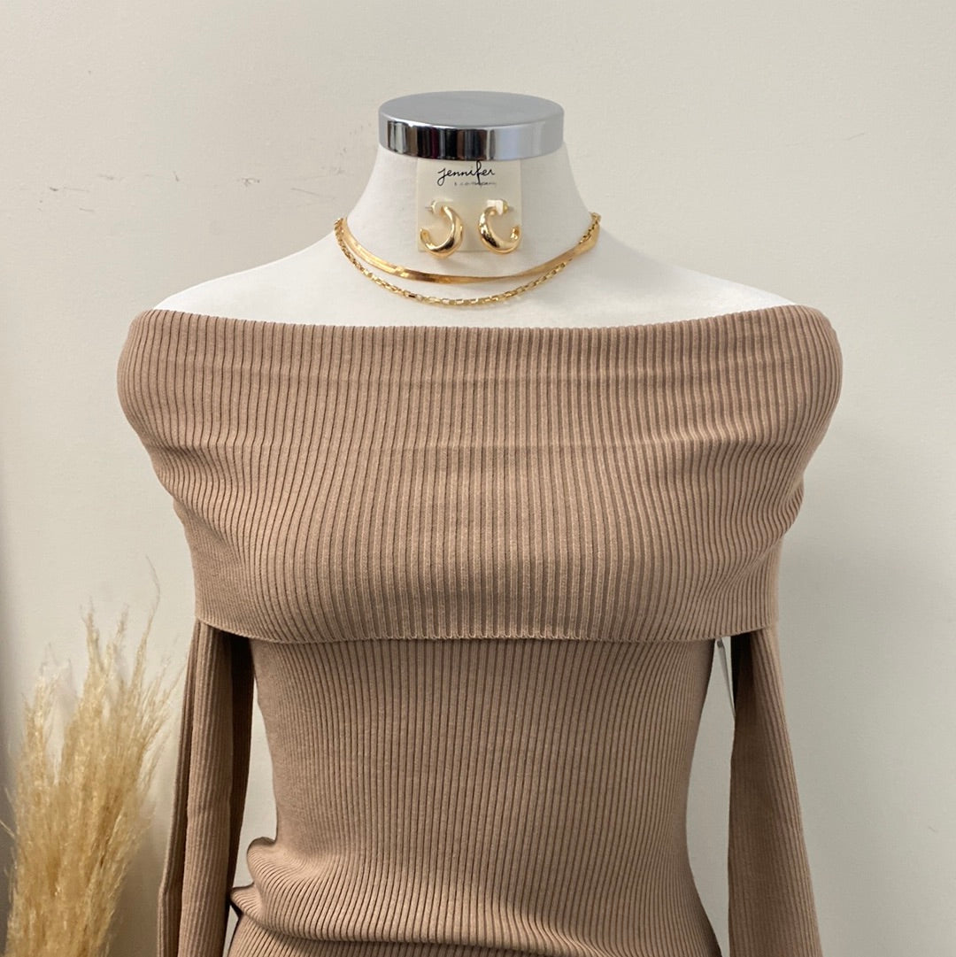 Regina off shoulder Dress-Mocha