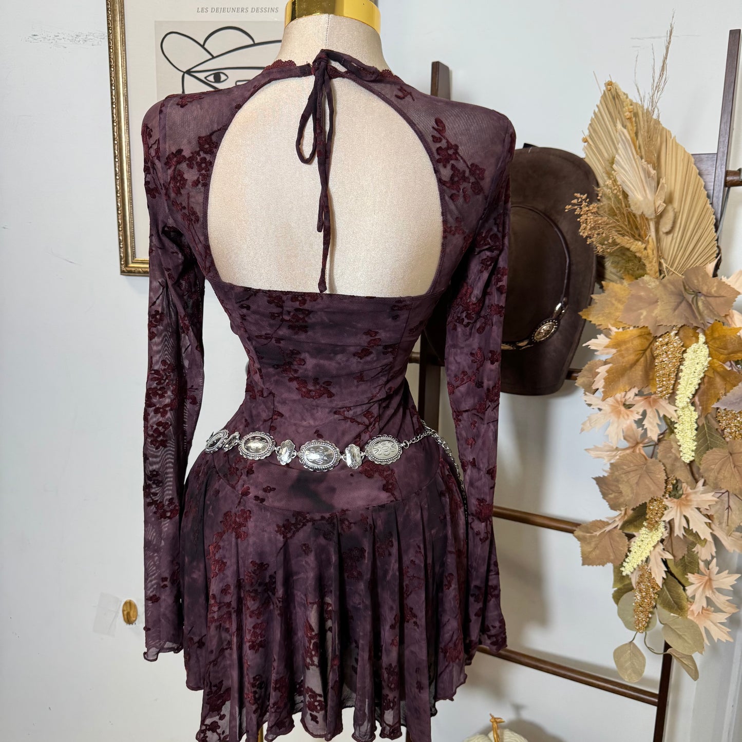 Flocked Tie Dye Long Sleeve-Burgundy