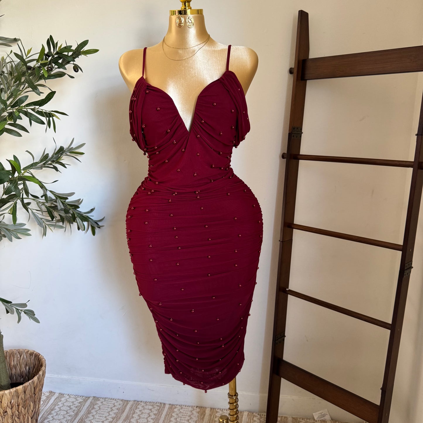 Aria Pearl Dress PL-Burgundy