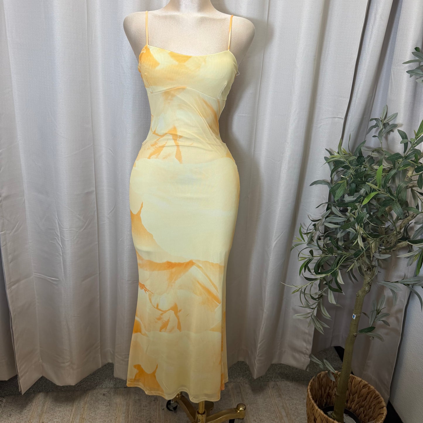 Mesh Spaghetti Mesh Dress-yellow