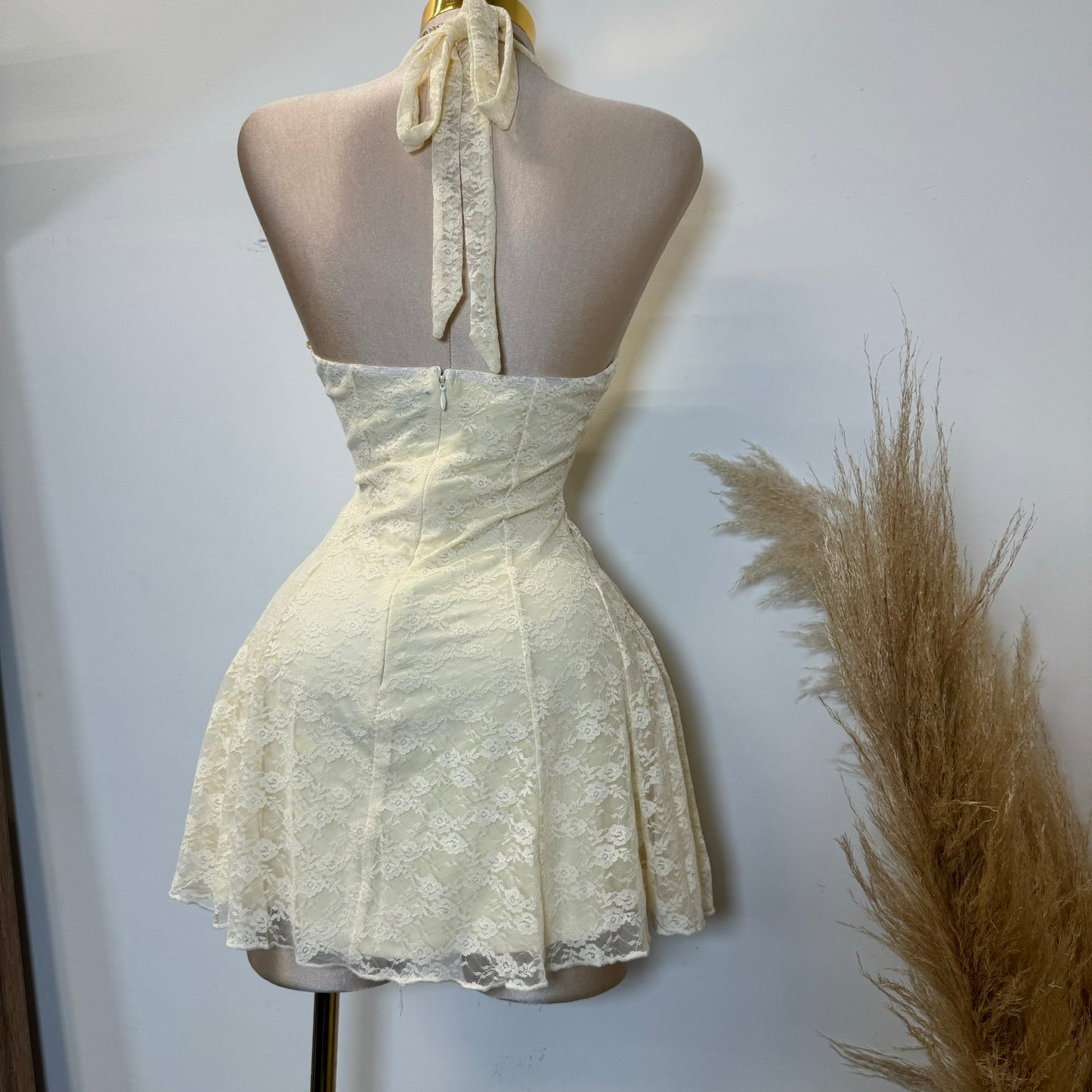 Amy Lace Halter Dress-Ivory