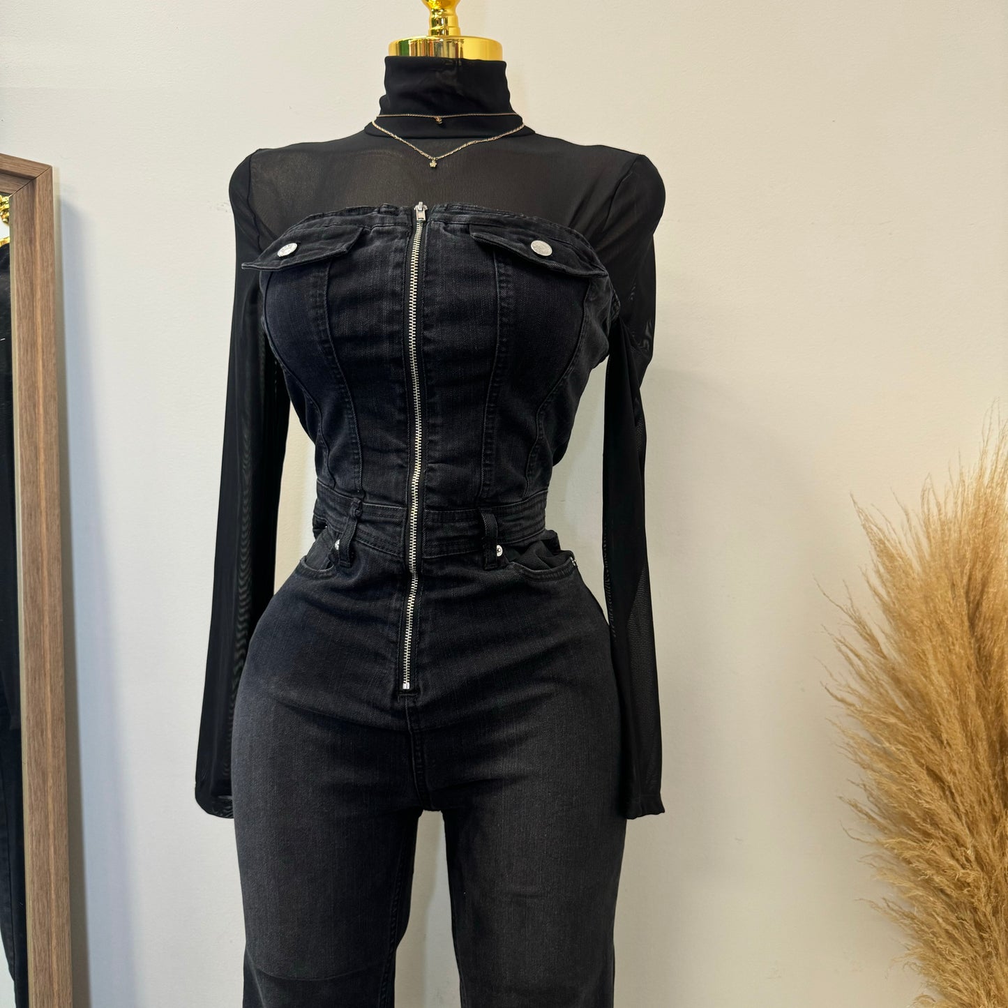 Rodeo Strapless Denim Jumpsuit-Black1