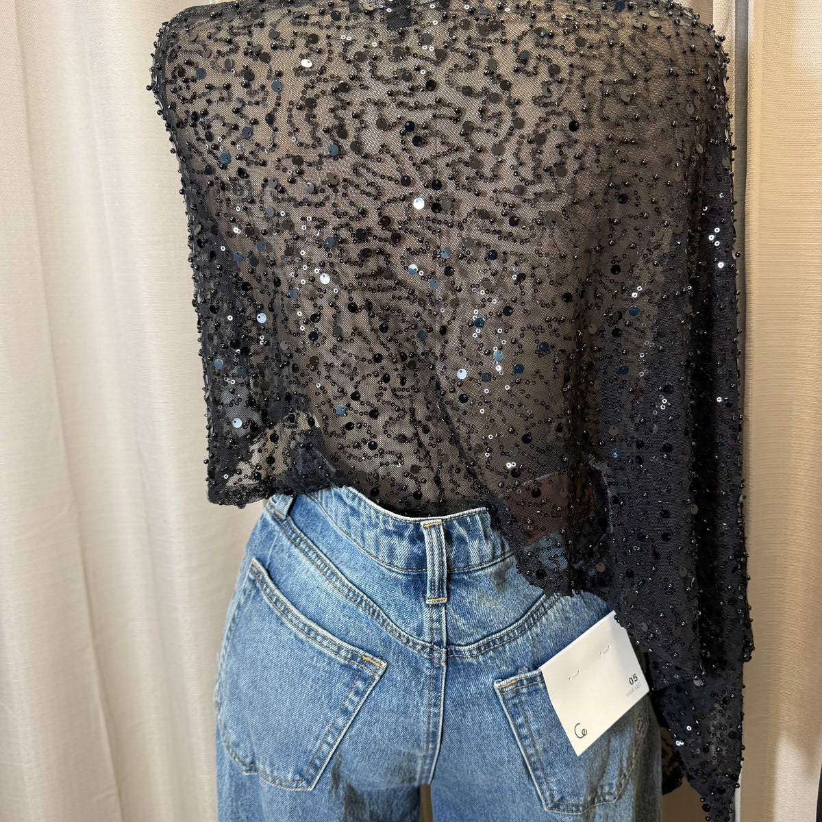 Beads and Sequins off shoulder Poncho-Black
