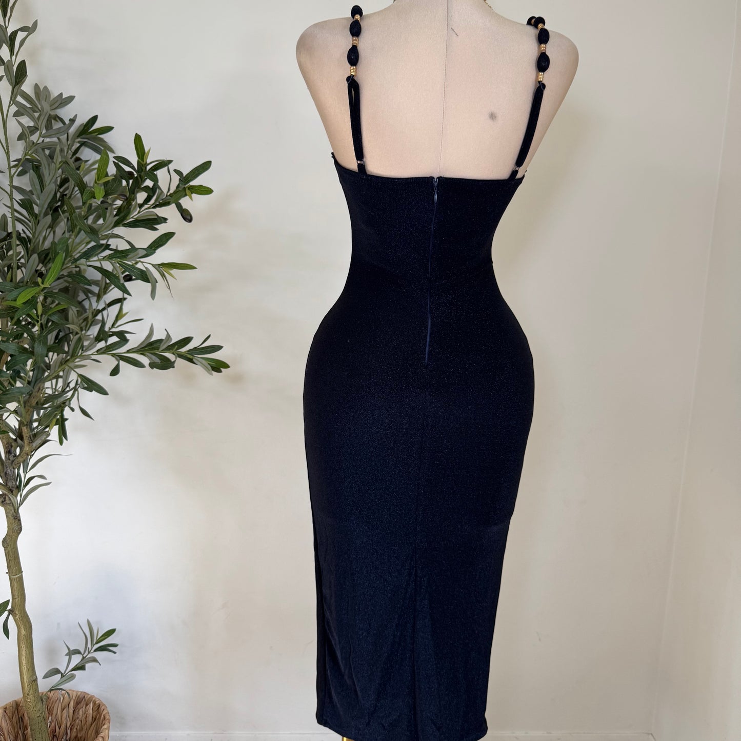 METALLIC LUREX KNIT MIDI DRESS-Navy