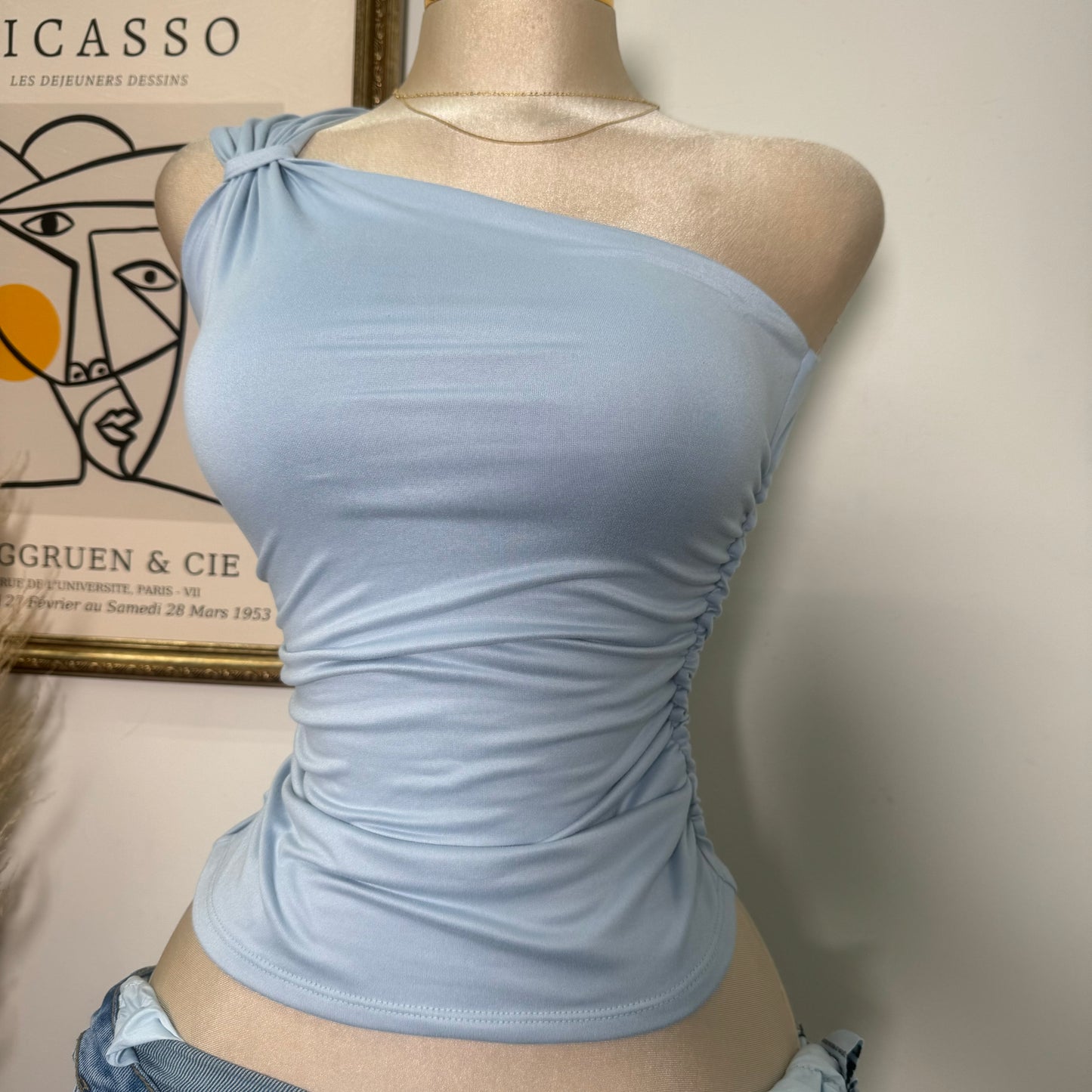 One Side Double Layered Top-Baby Blue