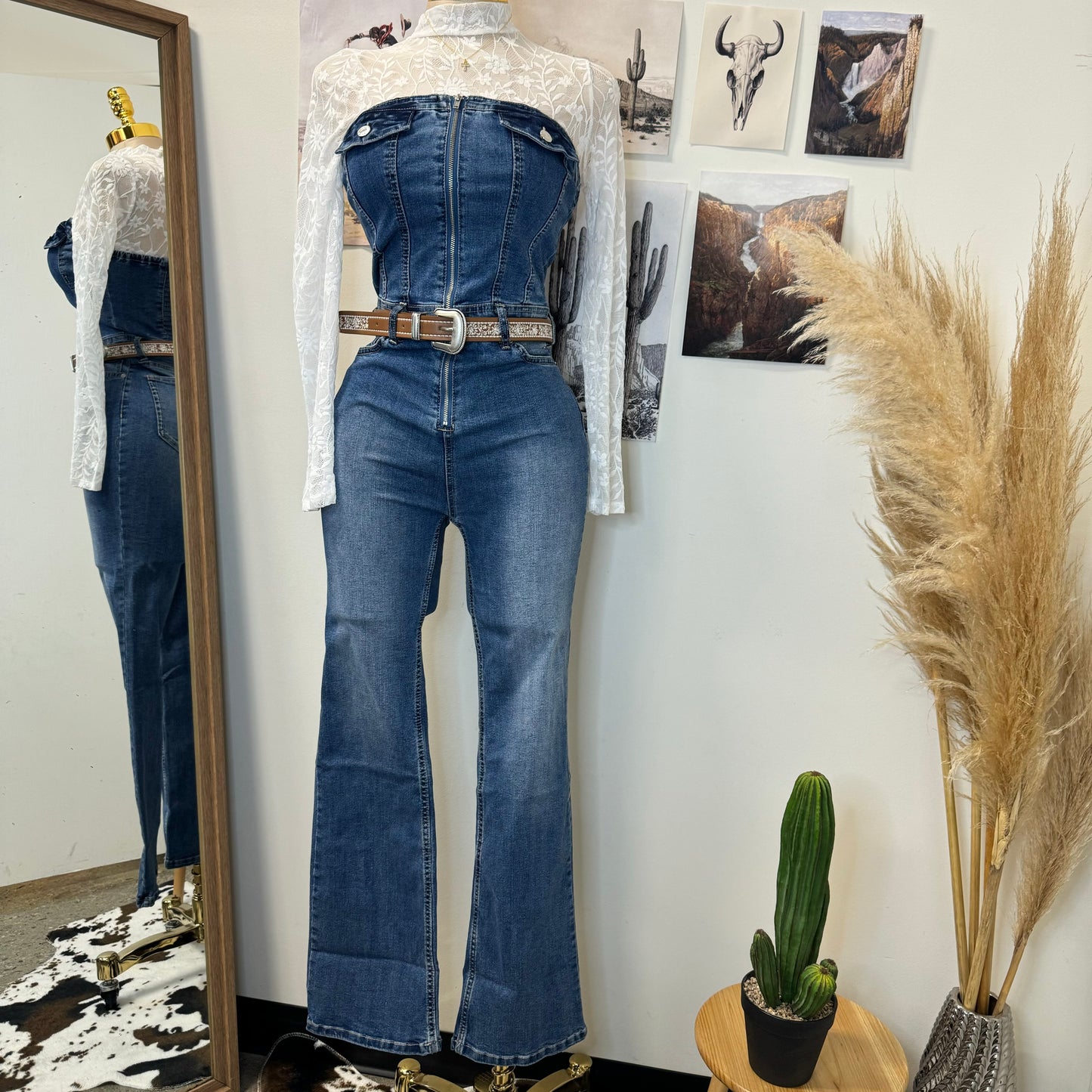 Rodeo Strapless Denim Jumpsuit-Blue