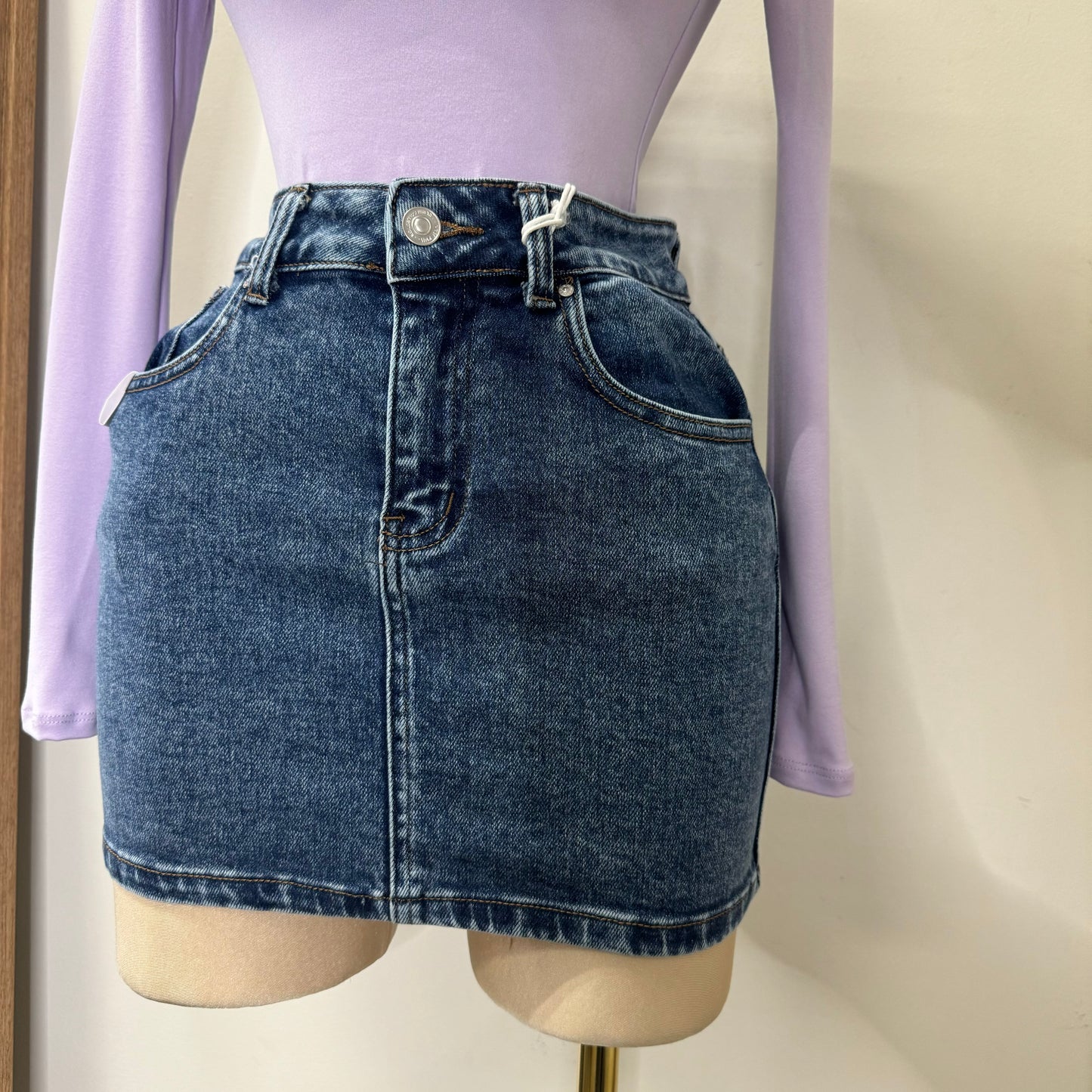 Snow Wash Mini Skirt-Blue