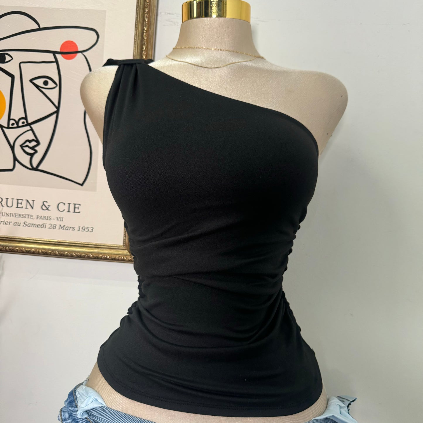One Side Double Layered Top-Black