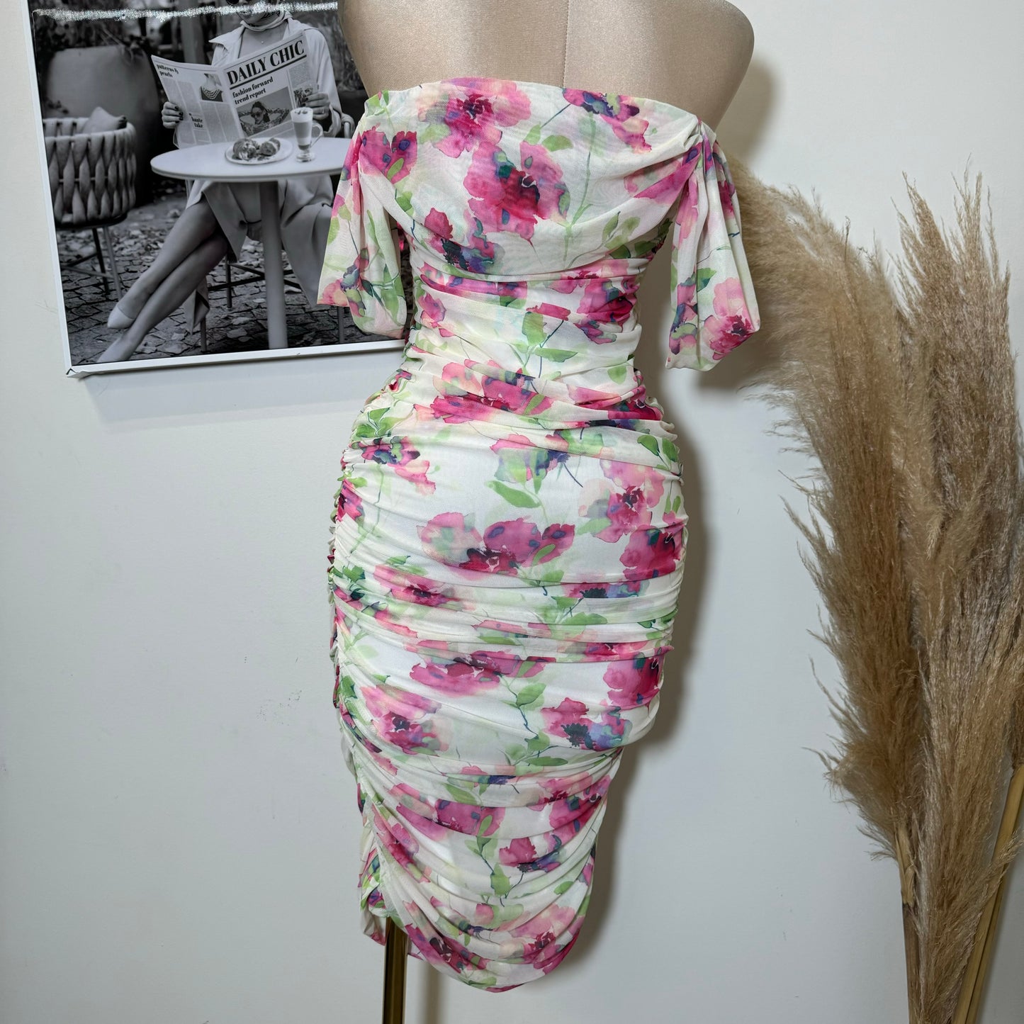 Camelia Mesh Dress-Flower Printed