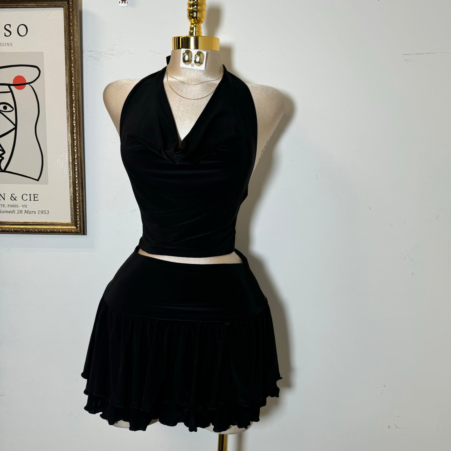 Halter Skirt Set-Black
