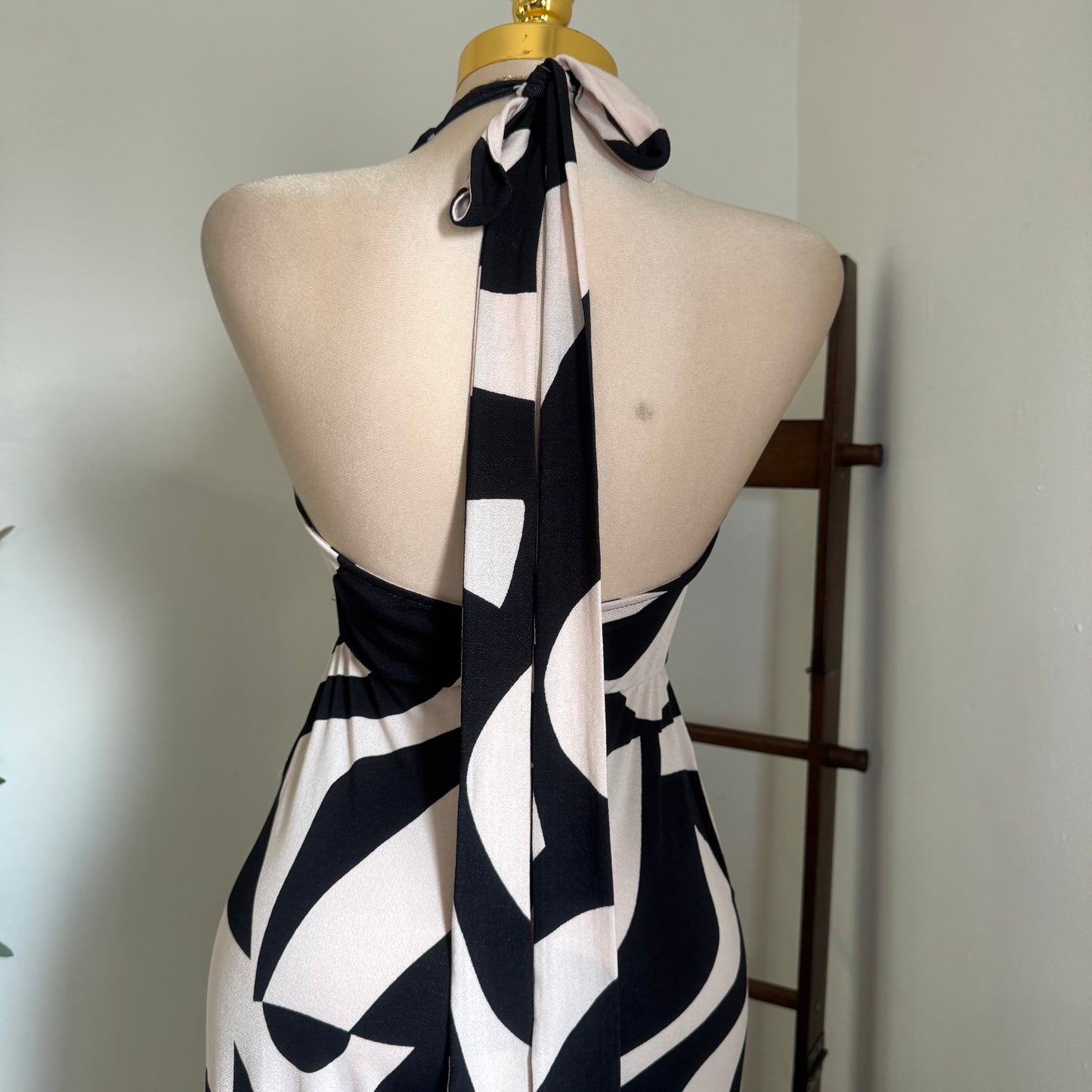 Halter Jumpsuit-Black/White