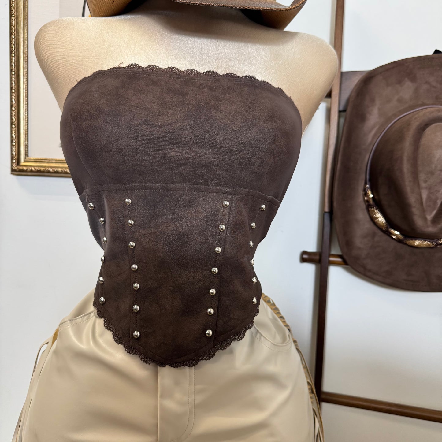 Corset Tie Back Top-Chocolate