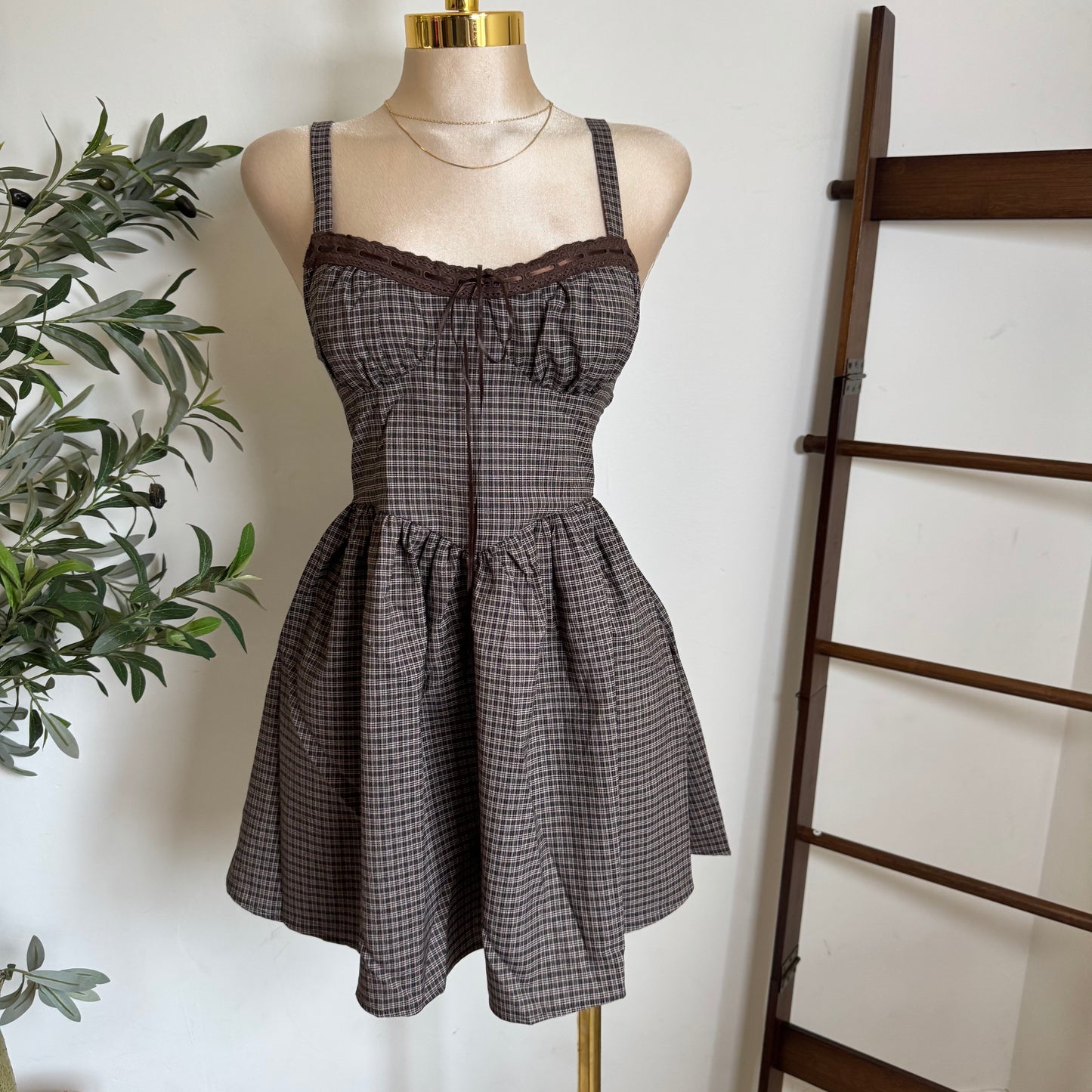 Picnic Corset Mini Dress-Square Print