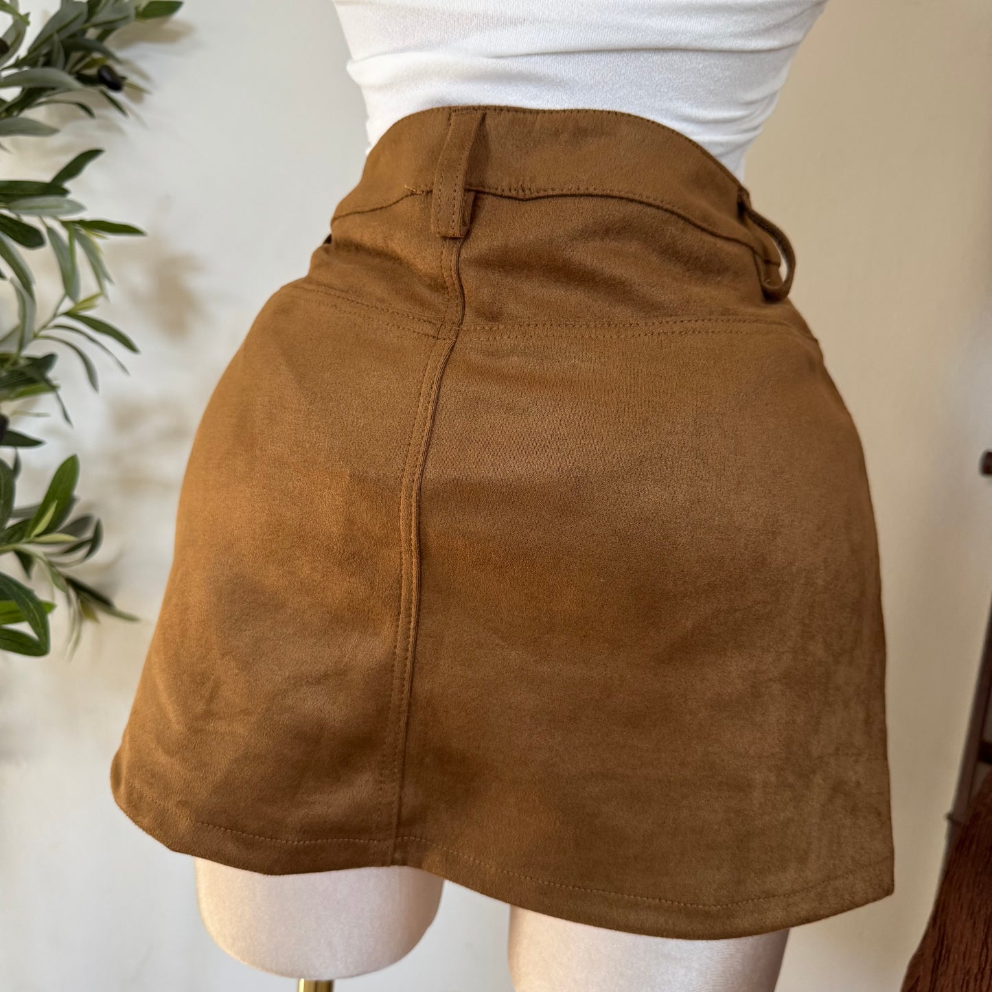 Suede Mini Skirt with shorts underneath -Camel