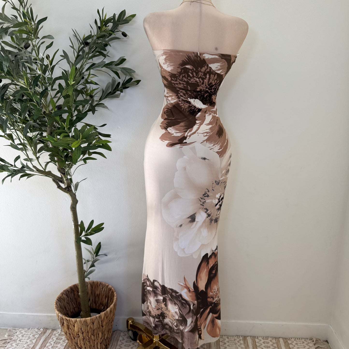 Maxi Strapless Dress-Brown