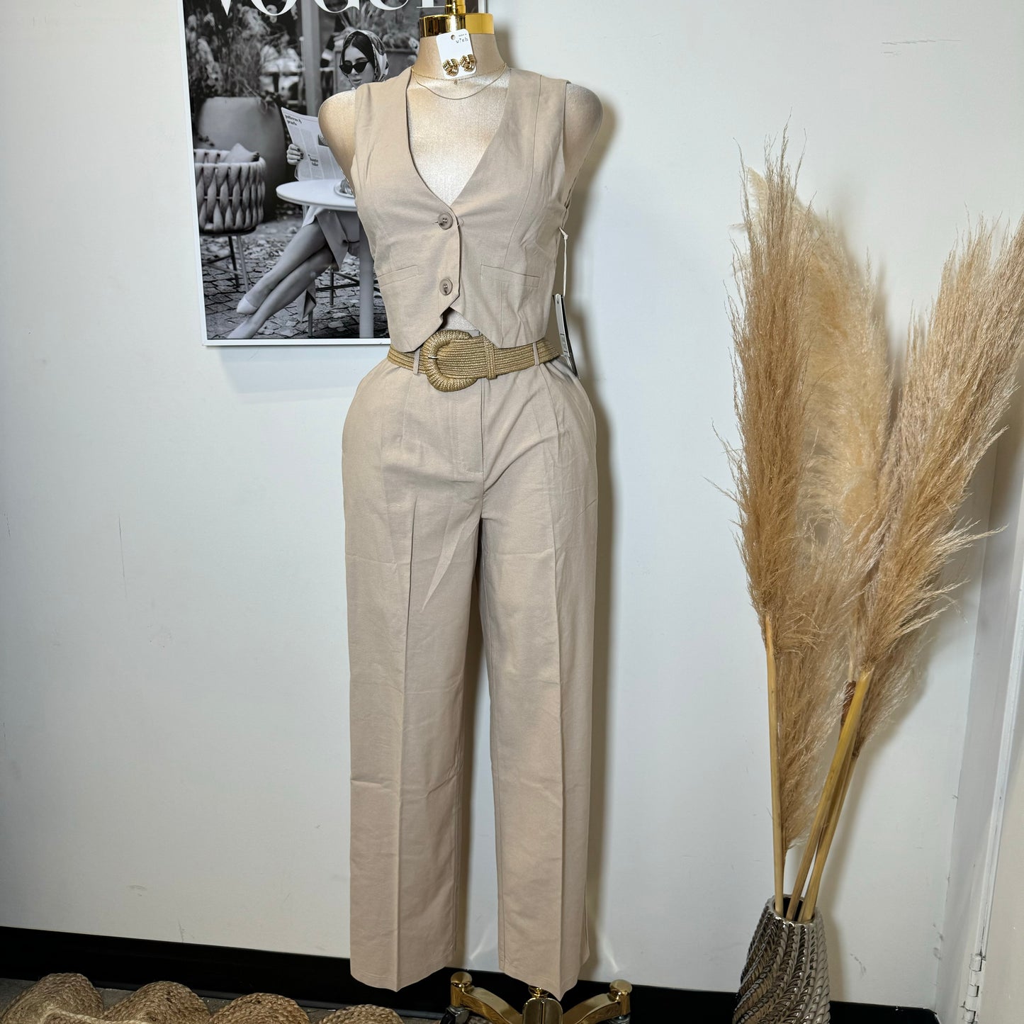Verano Pant Two Piece Set-Beige