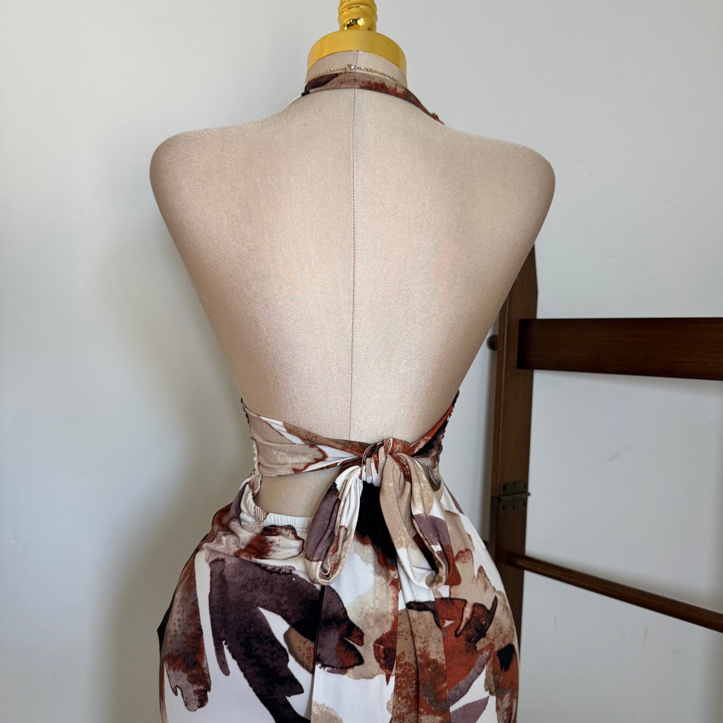 Halter Jumpsuit-Burgundy/Brown