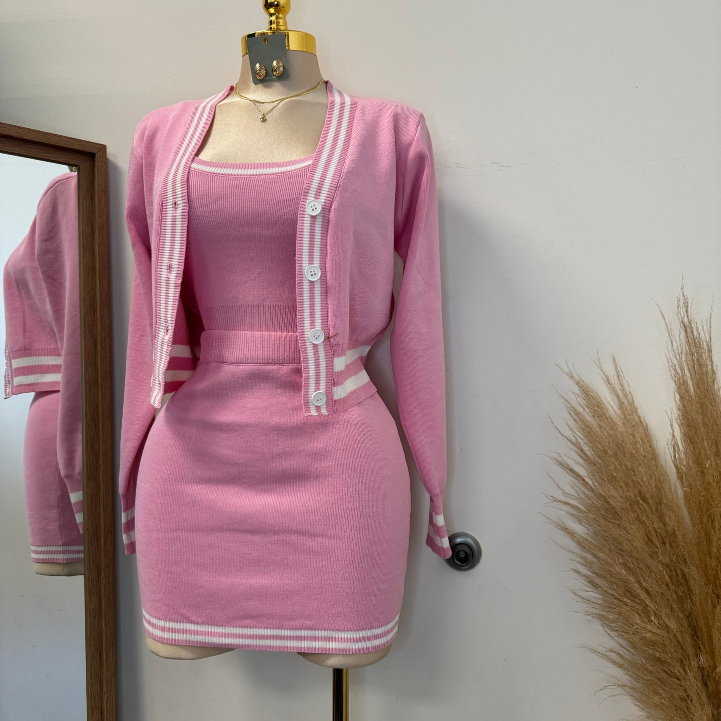 Liza Three piece Skirt Set-Pink