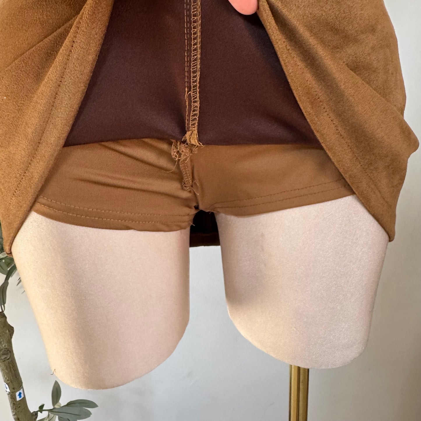 Suede Mini Skirt with shorts underneath -Camel