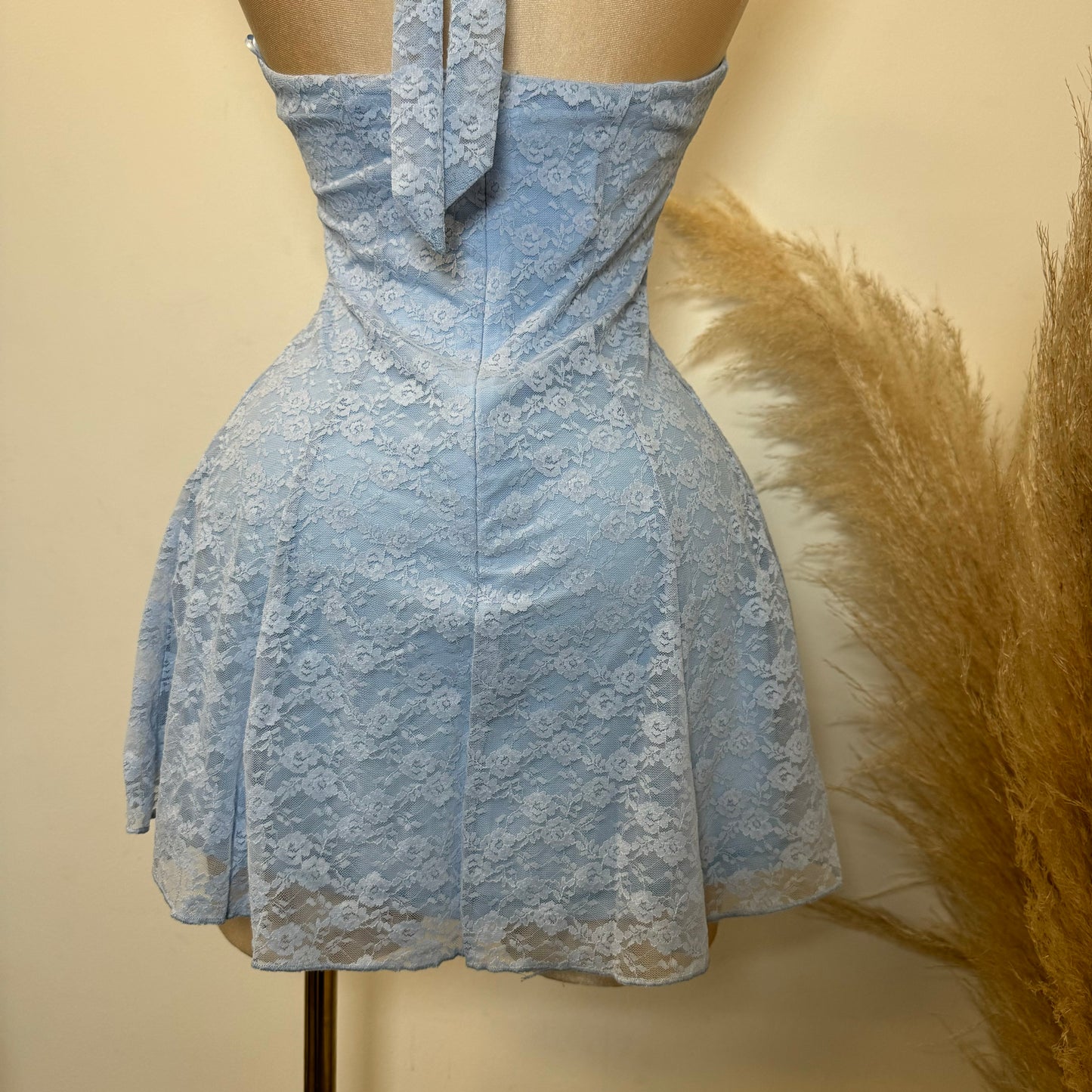 Amy Lace Halter Dress-Baby Blue