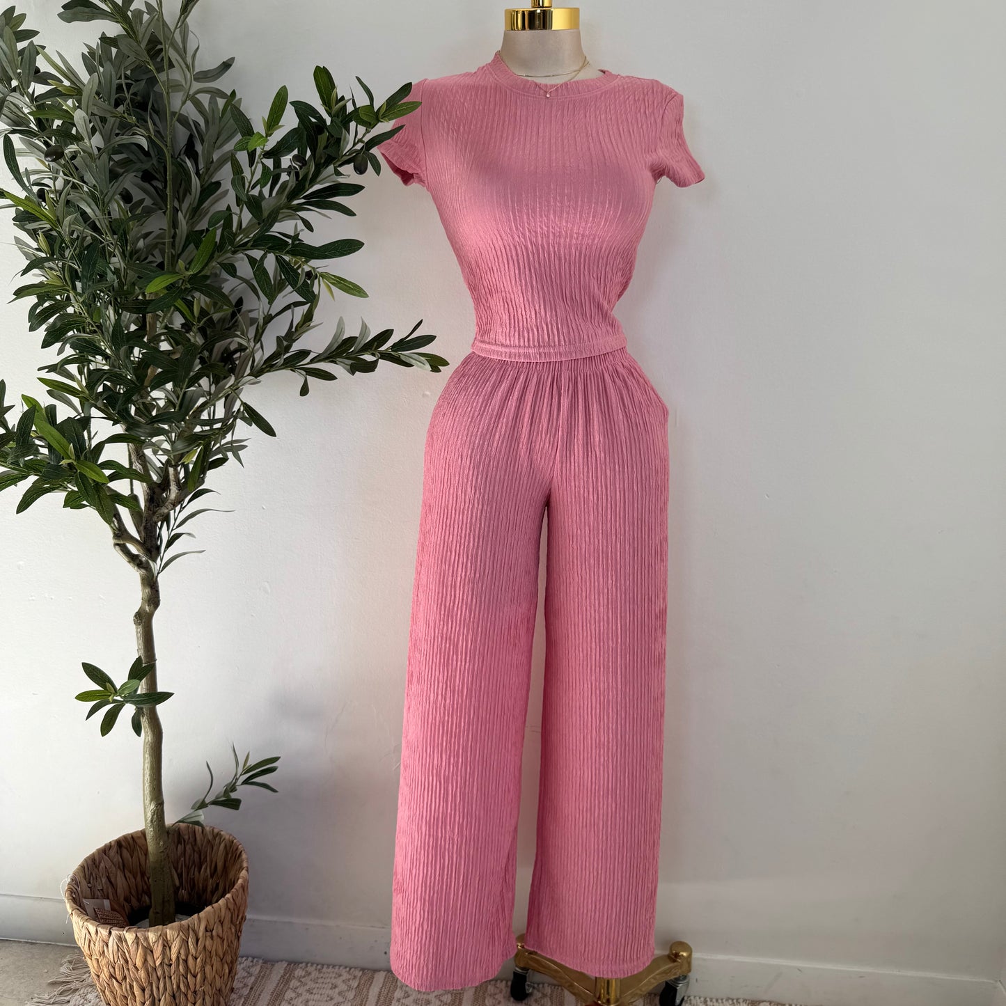 Tamara Short Sleeve Piece Set-Pink