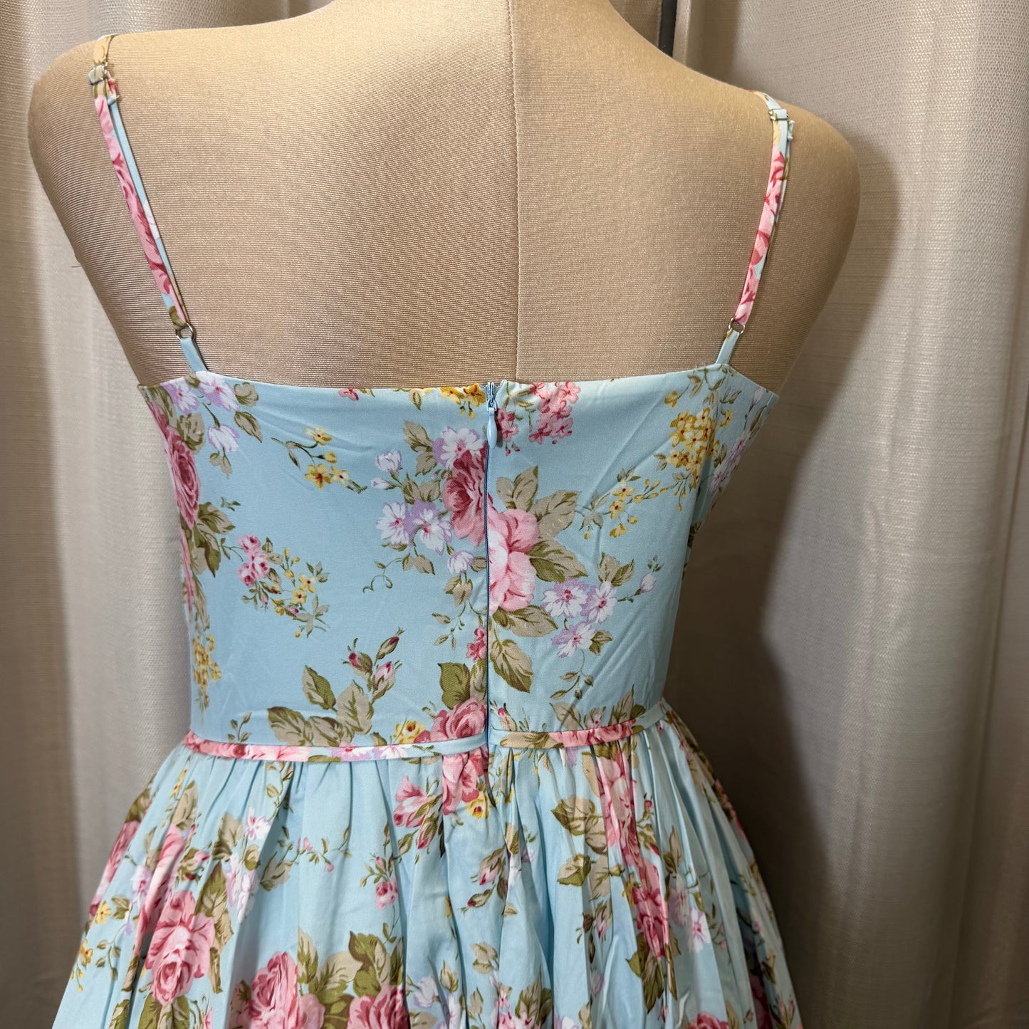 Floral Print Adjustable Straps Loose Maxi Dress-Light blue