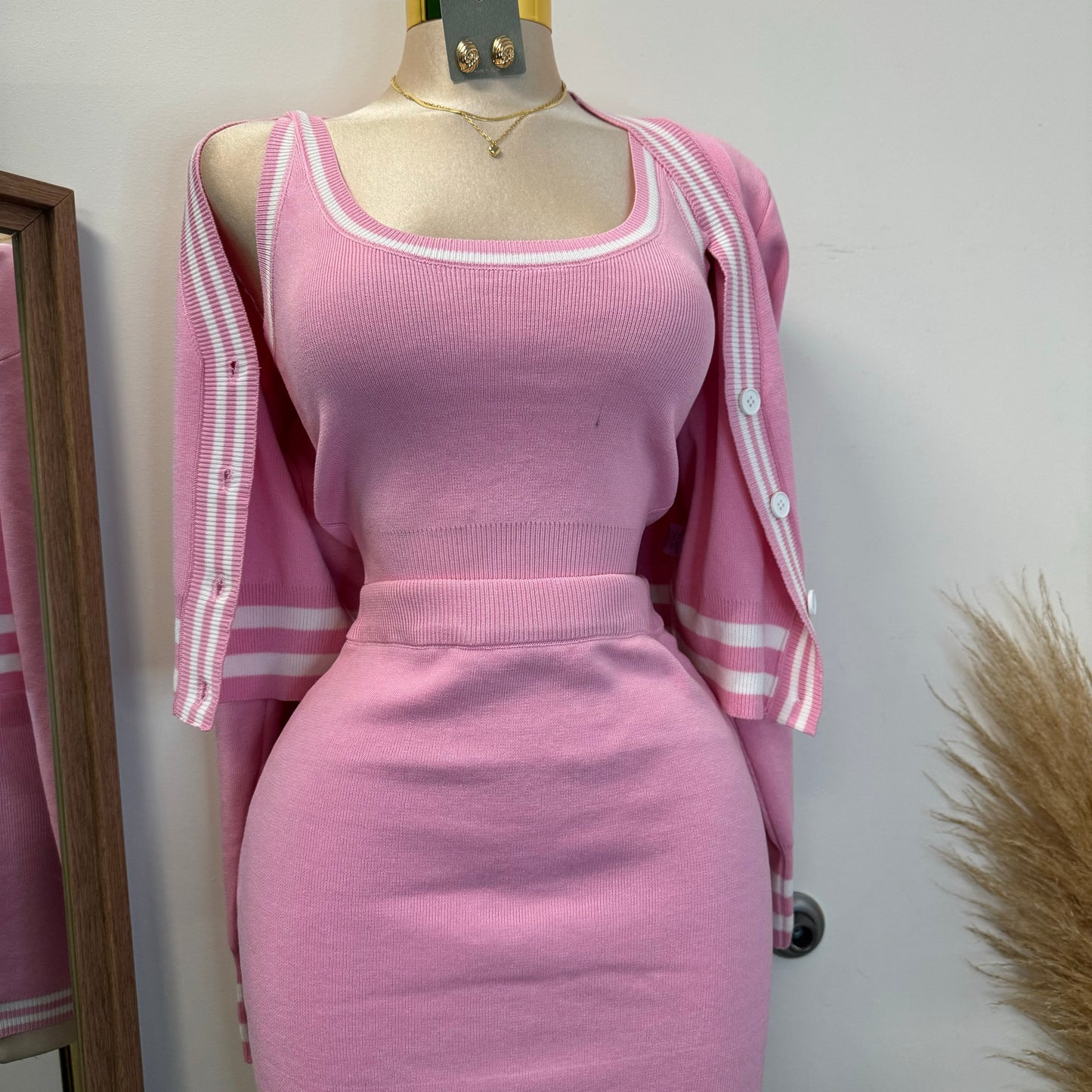 Liza Three piece Skirt Set-Pink