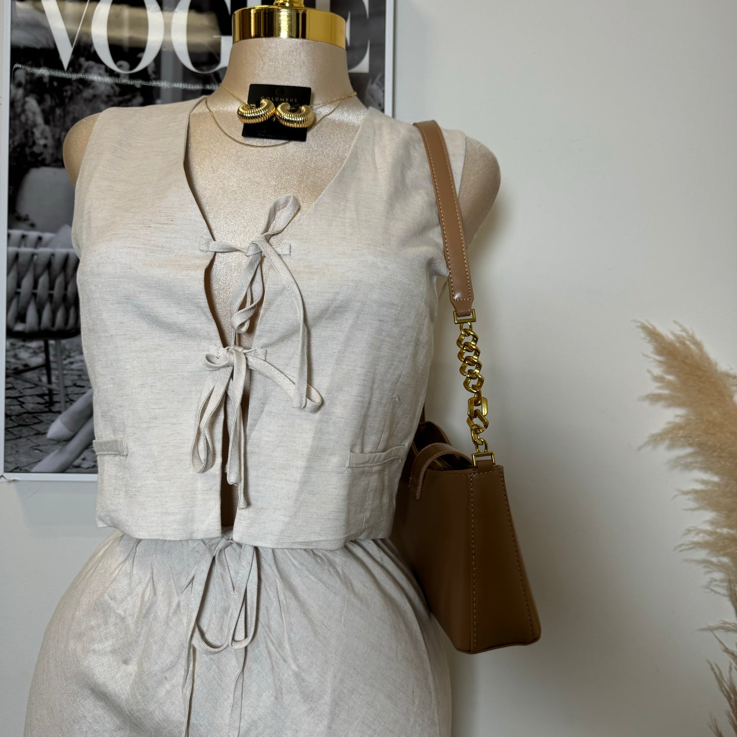 Linen Maxi Skirt Set-Beige