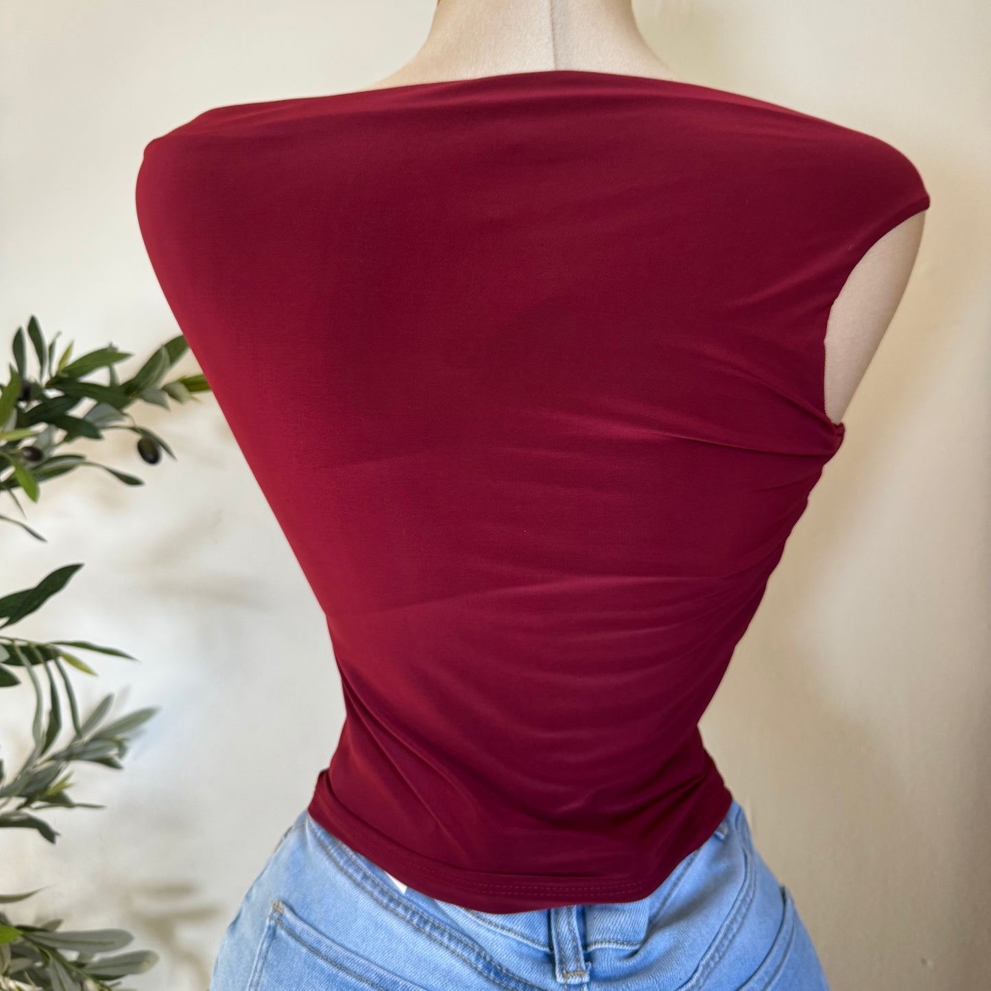 Asymmetrical Top with Gold Detail- Burgundy