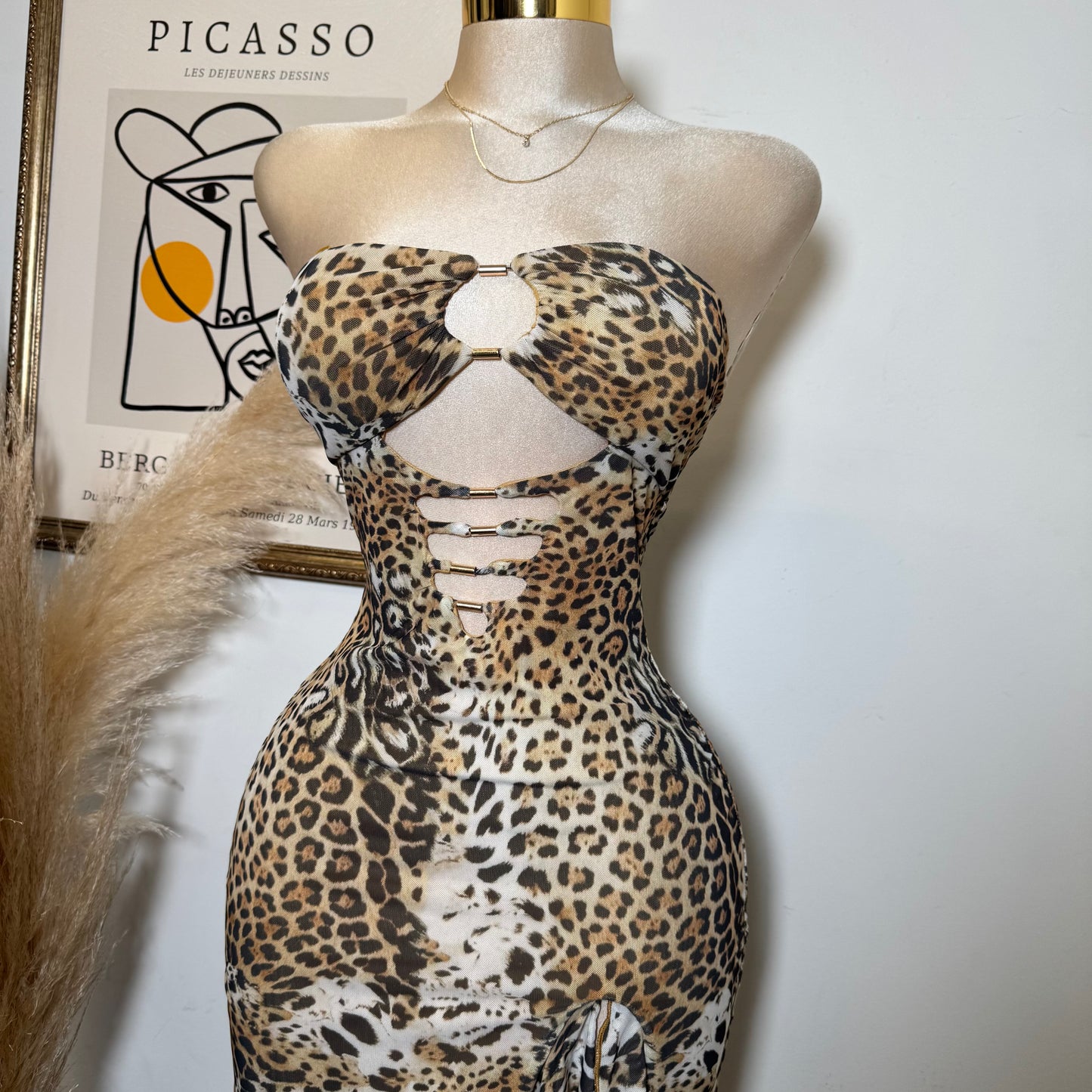 Karol Strapless Dress-Leopard