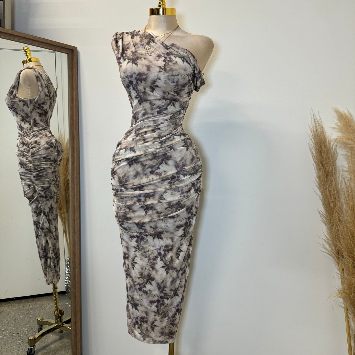Luxi Dress-White/Olive Multi Color