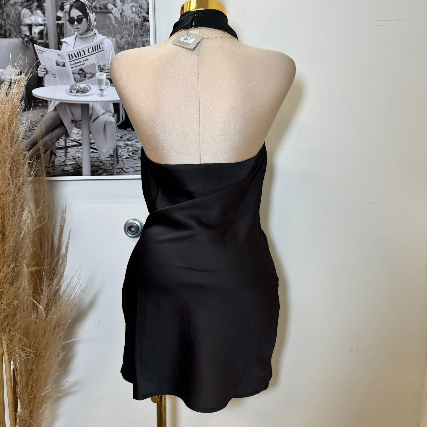 Santa Silky Halter Dress-Black