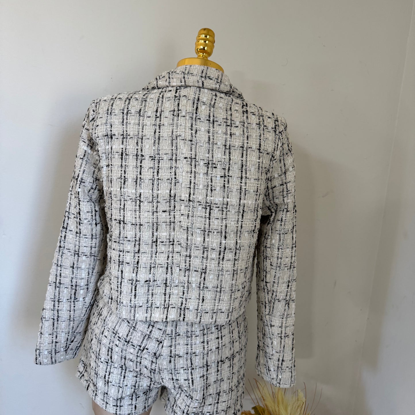 Collared Tweed Jacket-Ivory