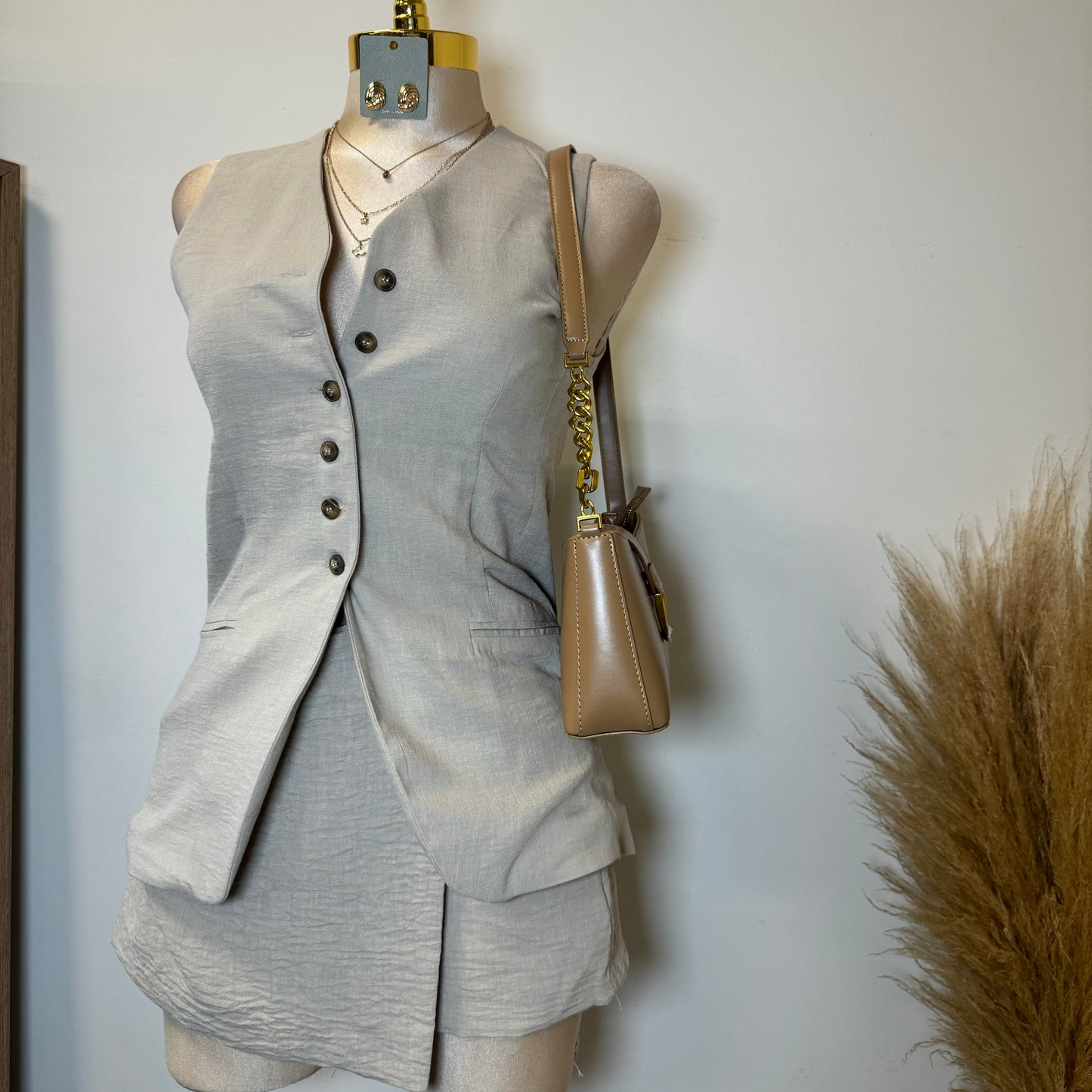 Roxe Linen Two Piece Skirt Set-Beige