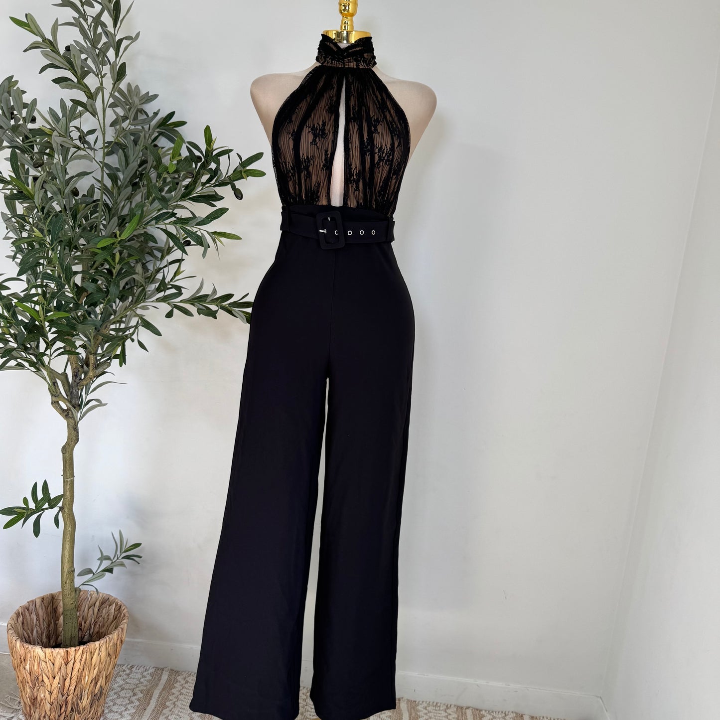LACE & STRETCH WOVEN JUMPSUIT