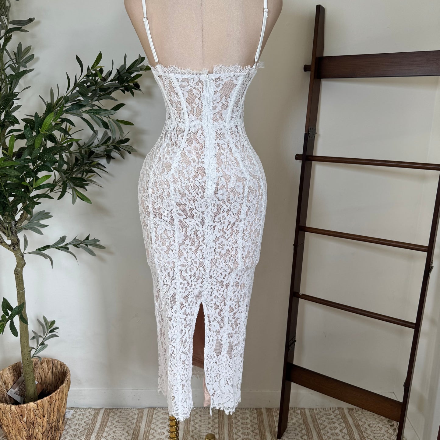Midnight Lace Corset Dress-White