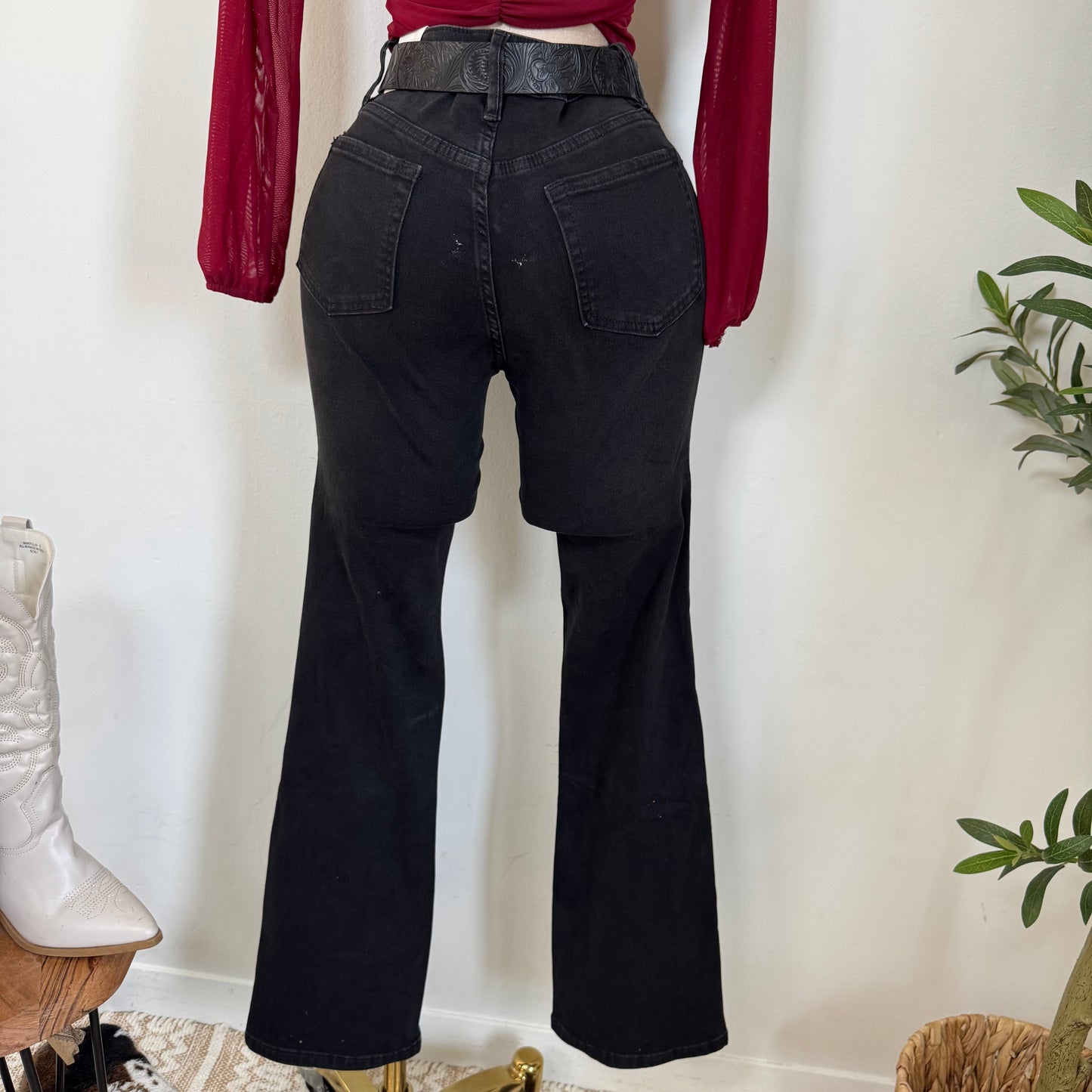 Flare Jeans with heart Belt-Black