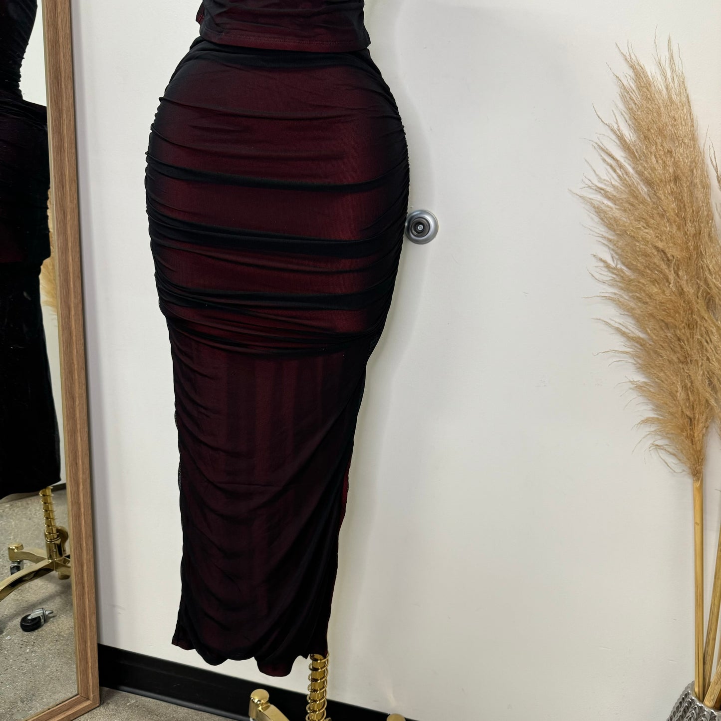 Luxel Asymmetrical Skirt Two Set-Black/Red