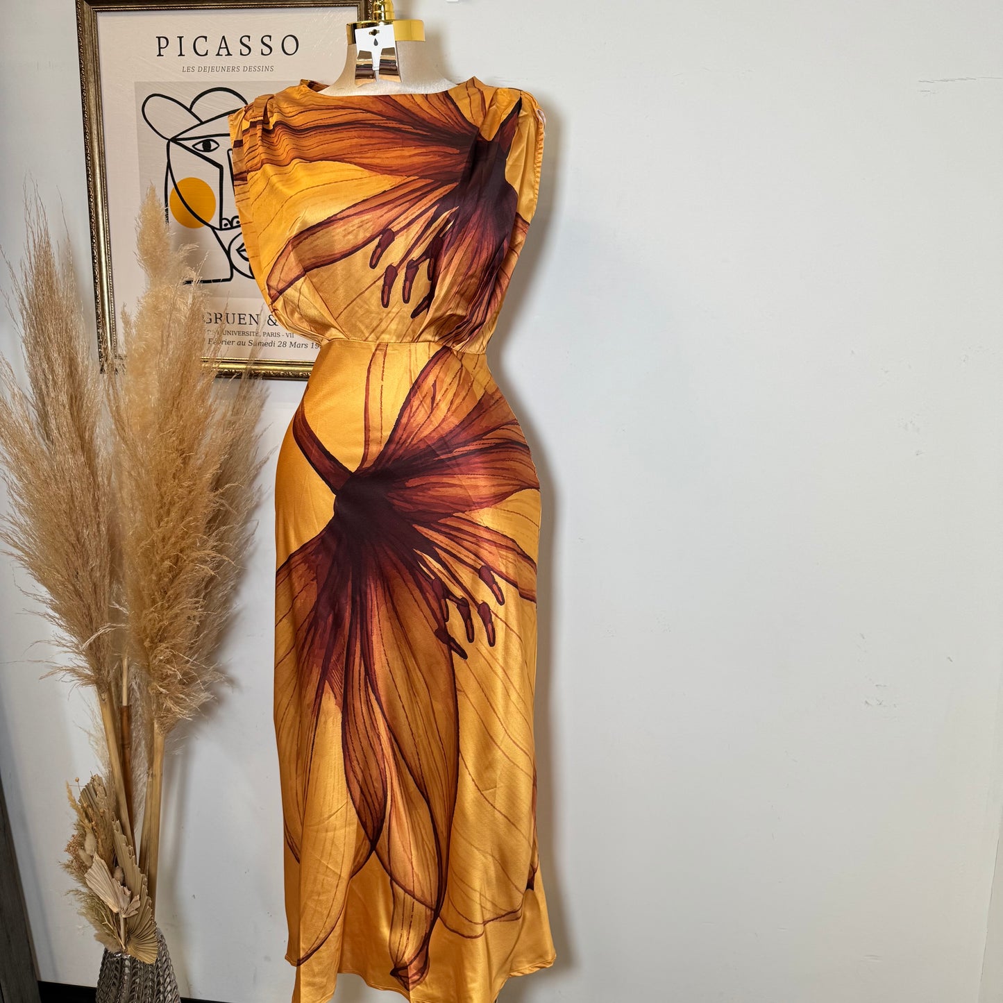 Tropicana Satin Dress-Mustard