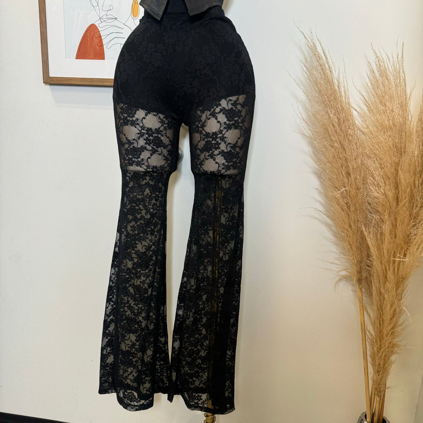 High Waisted Lace Pants-Black